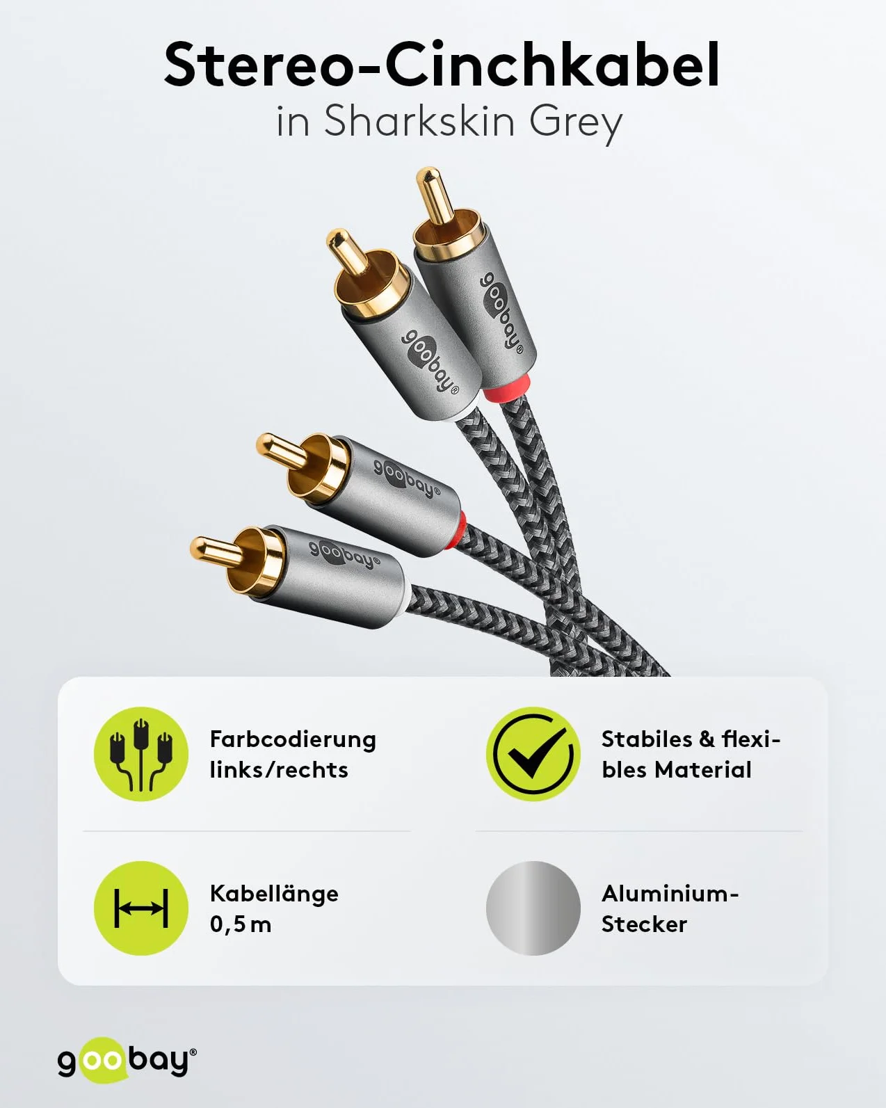 goobay kabel stereo cinch 0,5 m RCA audio pozłacany