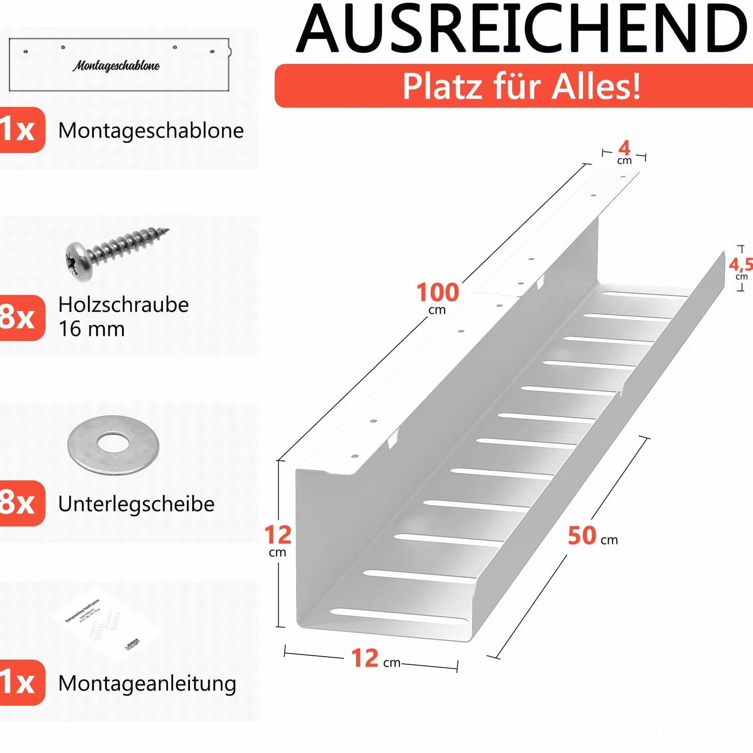 iVengo® XL kanał kablowy biurko z atestem TÜV [2x50cm] do idealnego zarządzania kablami - przestronne kanał kablowy pod biurko [zestaw 2] - solidna i elegancka wanna kablowa – biały matowy