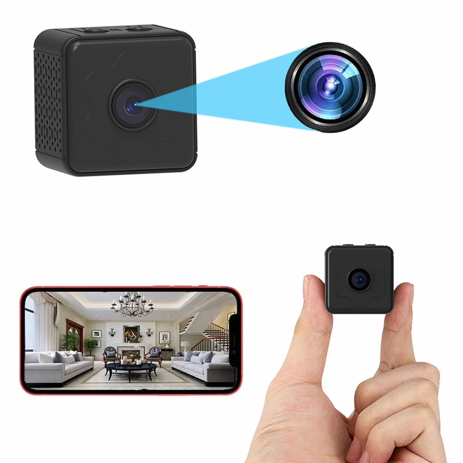 Ukryta Kamera Szpiegowska, Mała Kamera Bezprzewodowa Wi-Fi 1080P z detekcją Ruchu, Noktowizor, Rozmowa Dwukierunkowa, montaż Magnetyczny, Wideo w Pętli, Wideo Szerokokątne,