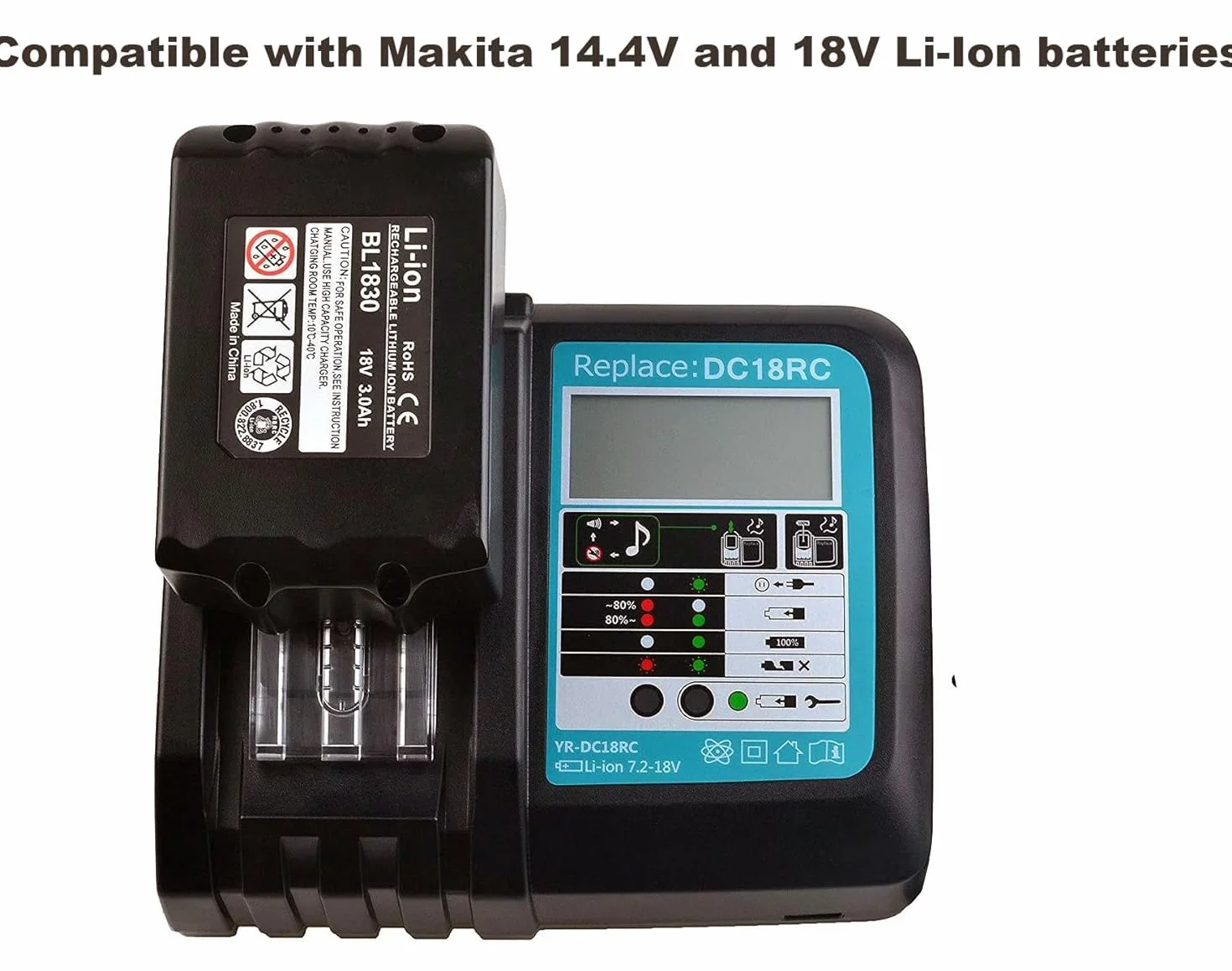BL1850B akumulator (2 sztuki) 18 V 5,0 Ah z ładowarką DC18RC zamiennik dla akumulatora Makita BL1850B BL1850 BL1840B BL1840 BL1830B BL1830 BL1850 BL1835 BL18455 BL18455555 BL18455 BL1845 BL181 5 z wyświetlaczem LED