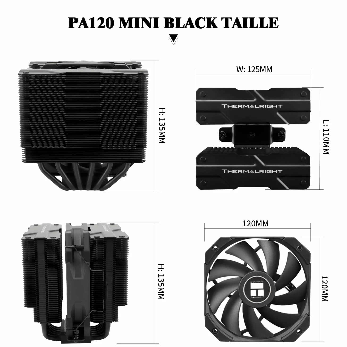 Thermalright Peerless Assassin 120 MINI Black chłodnica powietrza CPU, 6 rur cieplnych, wentylator TL-D12B PWM 120 mm, wysokość 135 mm
