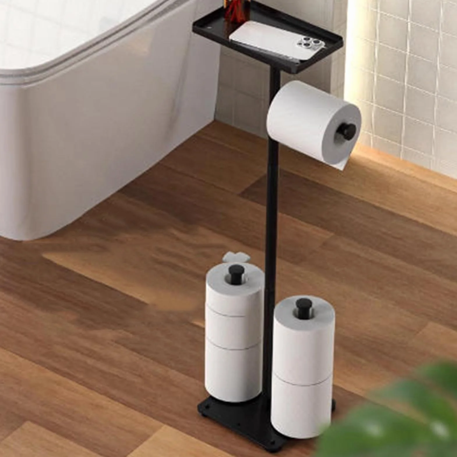 Stojak Na Papier Toaletowy, Wolnostojący Organizer Na Papier Toaletowy, Z Górną Tacą Do Przechowywania I Zapasowym Uchwytem, ​​minimalistyczne Rozwiązanie Do Przechowywania(Style2)