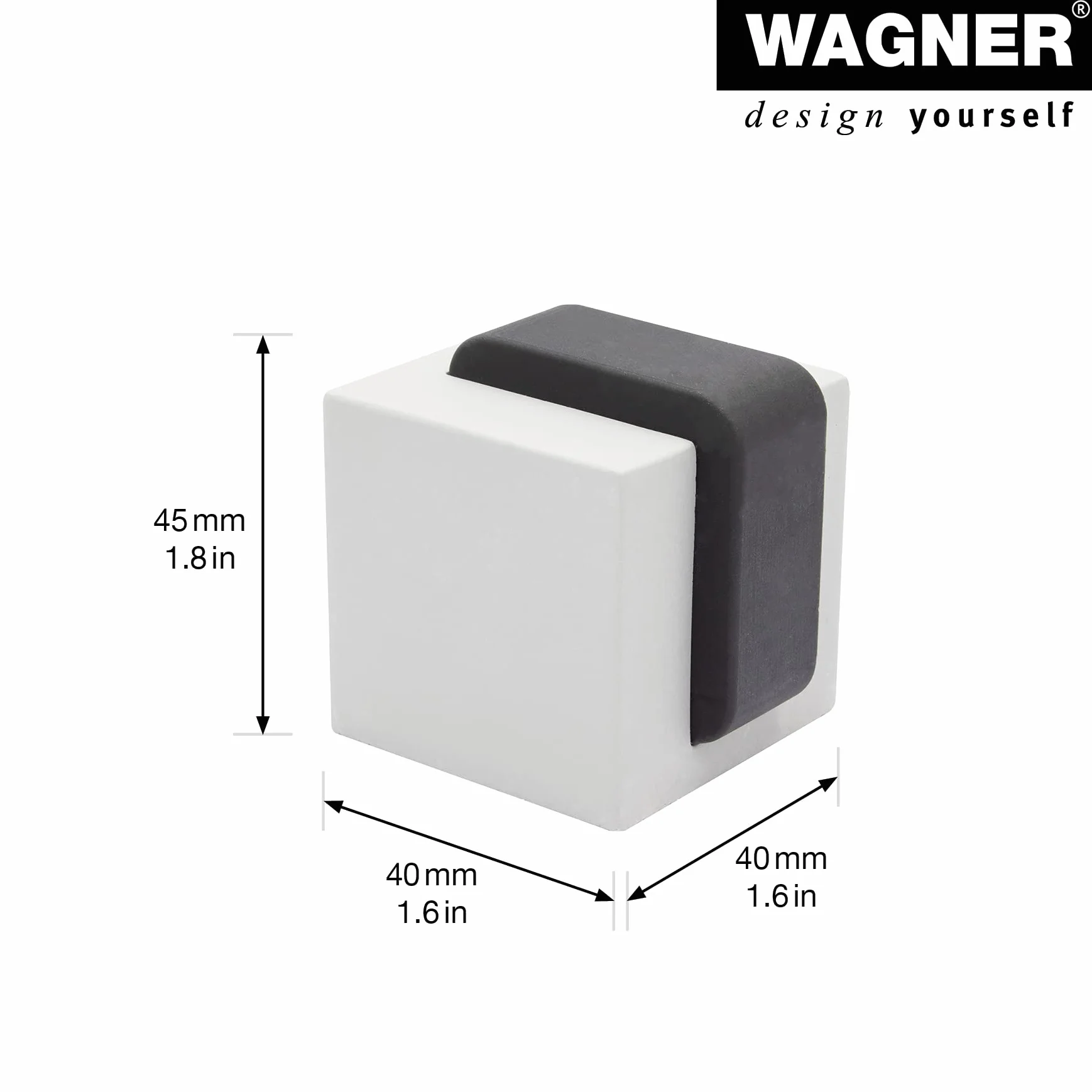 WAGNER BETON Cube Medium 15518611 stoper do drzwi podłogowych, 40 x 40 x 45 mm, z betonu, pierścień ochronny z kauczuku termoplastycznego, czarny, do wkręcania wraz z materiałem montażowym