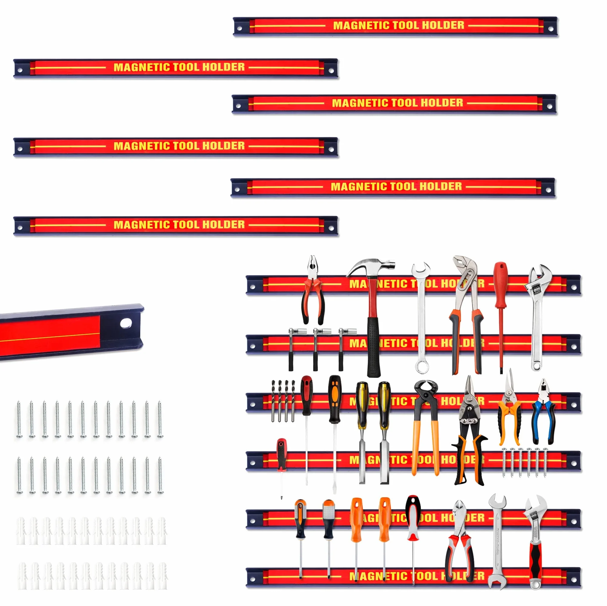 GIANTEX 12 x 46 cm listwa magnetyczna na narzędzia, mocny, uchwyt na narzędzia, uchwyt ścienny, listwa narzędziowa, magnetyczna listwa narzędziowa, w zestawie materiały montażowe, zestaw uchwytów