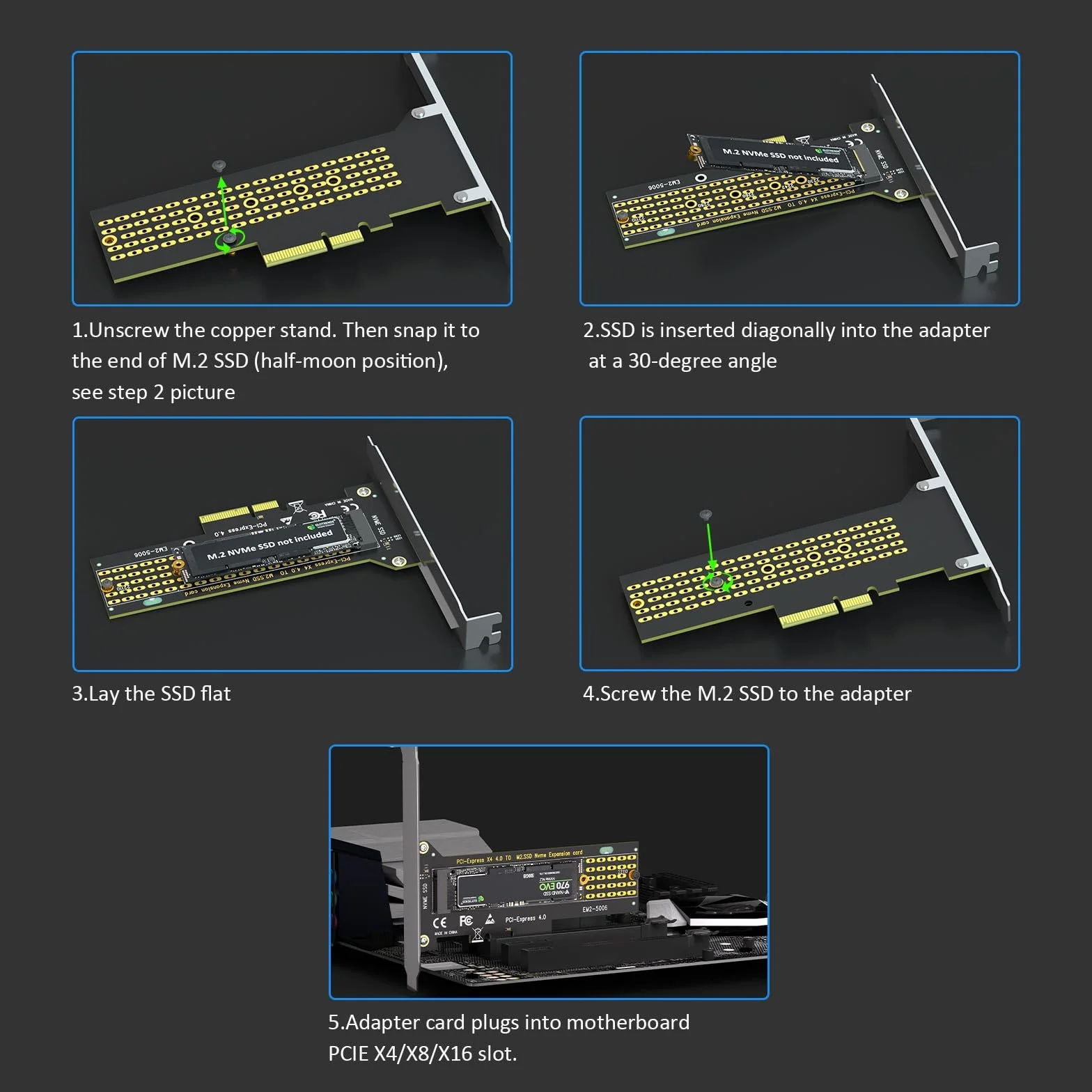 GLOTRENDS PA22110 Adapter M.2 NVMe do PCIe 4.0 X4 dla 22110 M.2 NVMe SSD