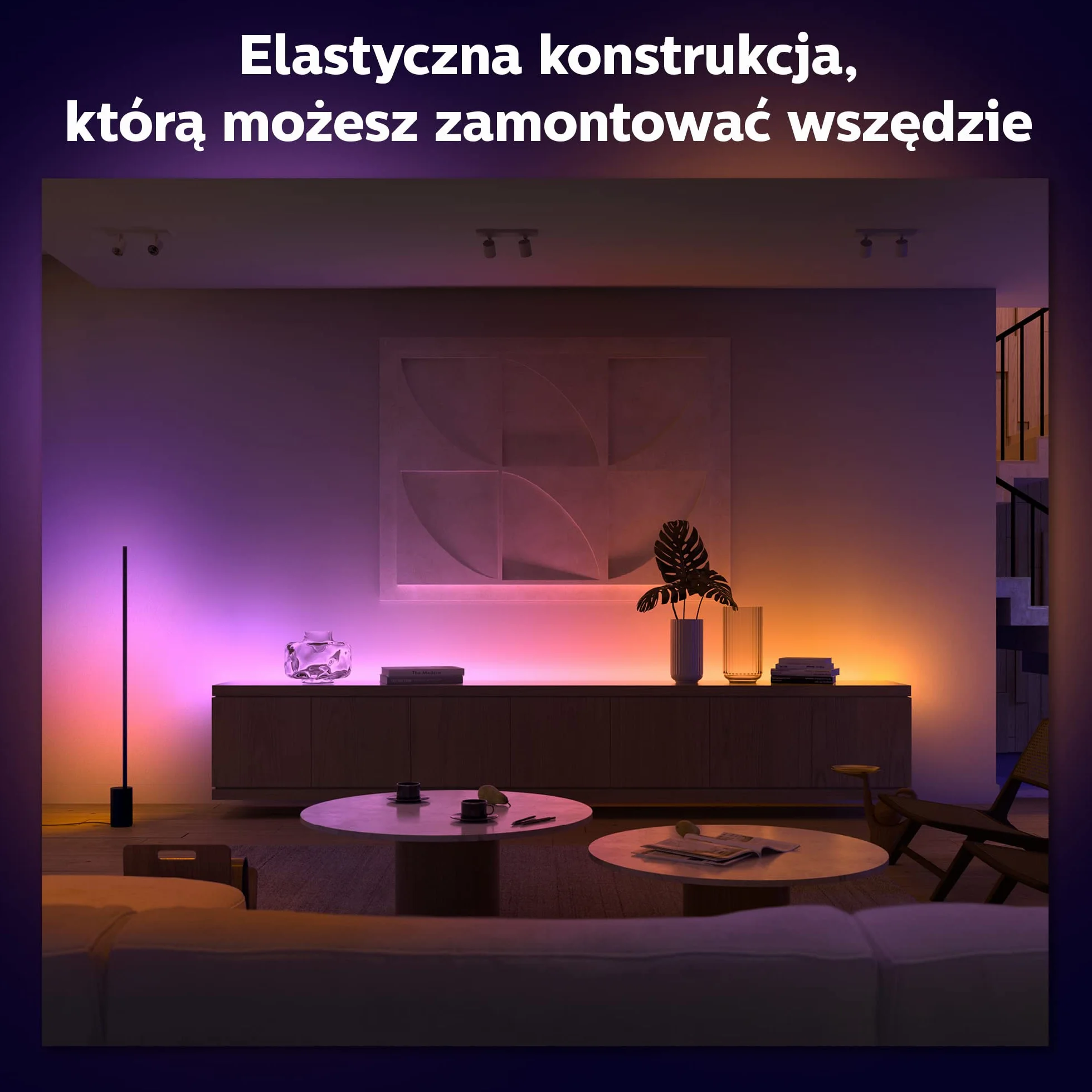 Philips Hue Taśma White and Color Ambiance - Pasek LED Gradient (baza, 2m) 16 mln Kolorów, Taśma LEDowa Smart LED z Możliwością Przyciemniania