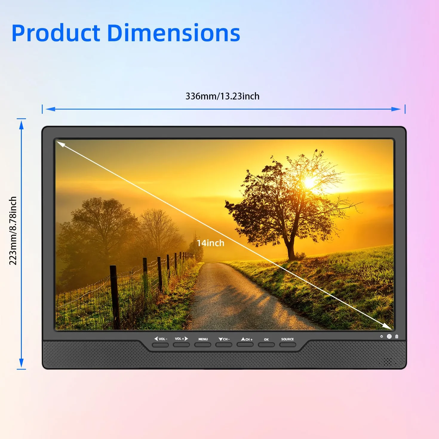 Przenośny telewizor cyfrowy 14-calowy LCD DVB-T2 Freeview USB HDMI