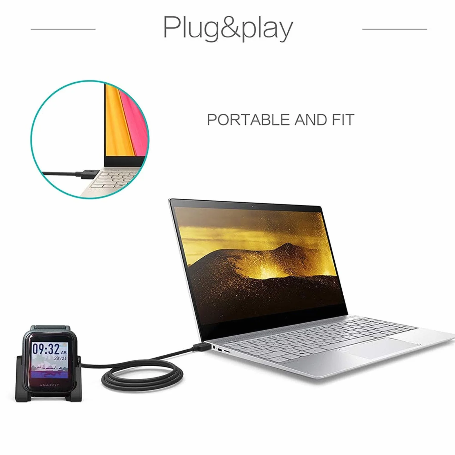 Ładowarka Kompatybilna z Bip Youth A1608, Wymienny Smartwatch USB Przewód do Stacji Dokującej, Kabel ładujący, 5 V 300 MA, 3,3 Stopy Czarny