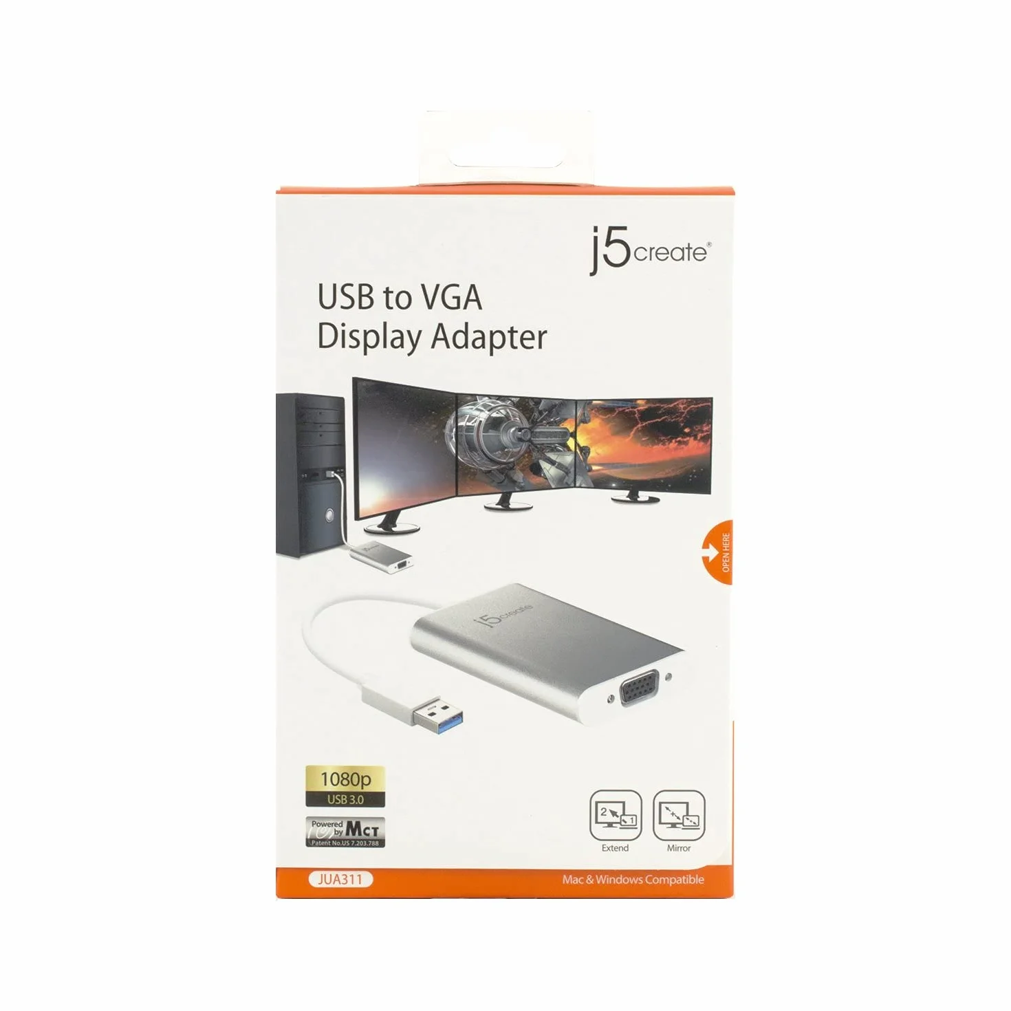 j5create Adapter wyświetlacza USB na VGA 1080p rozdzielczość HD do 2048 x 1152| port USB 3.1/3.0/2.0 | kompatybilny z systemami Windows 10, 8.1, 8,7 i Mac 10.8 do 10.13.3