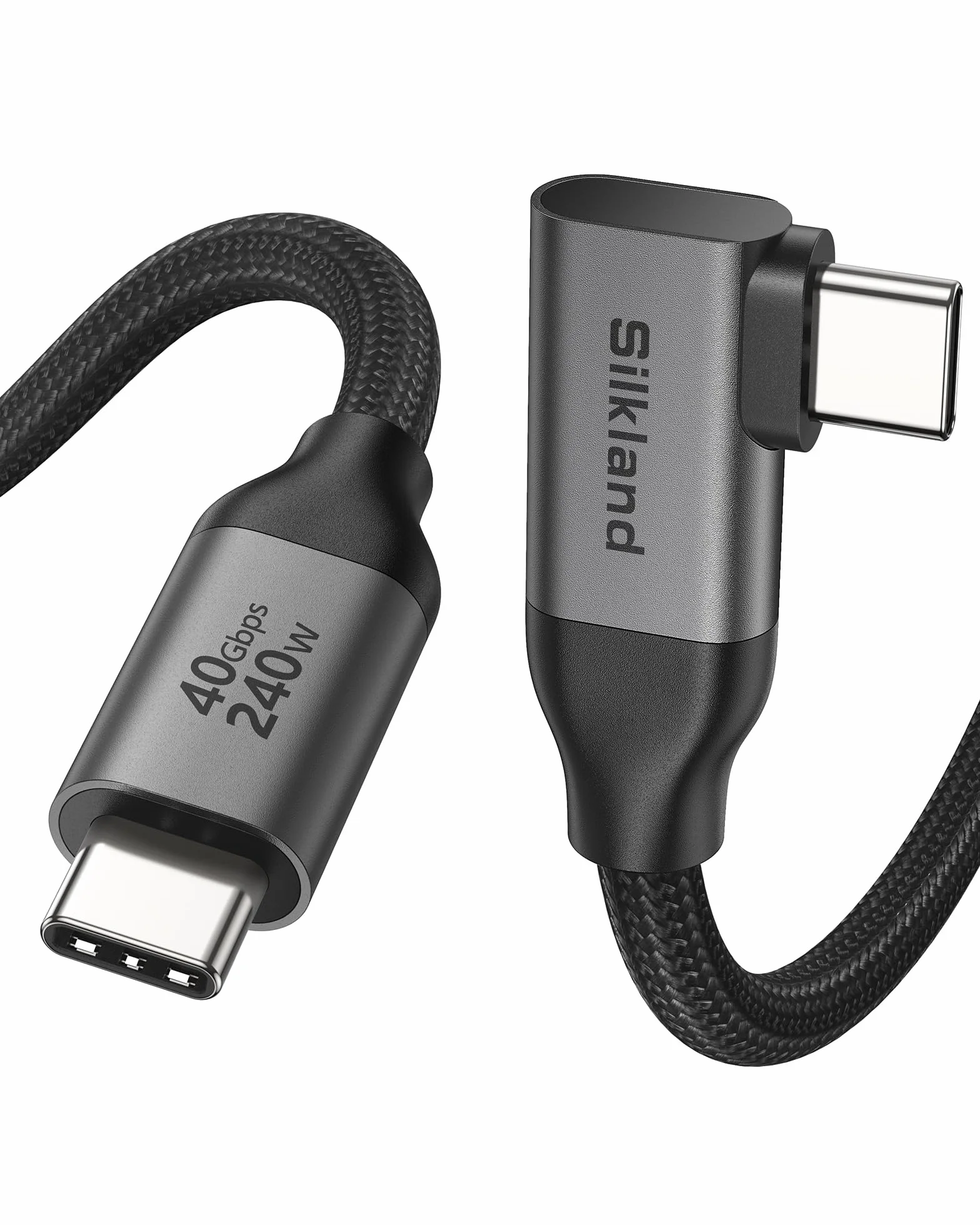 Silkland USB4 Thunderbolt 4 1M Kątowy Kabel 40Gbps 240W 90 Stopni 8K@60Hz USB C do USB C do iPhone 16/15 Pro Max MacBook Pro iPad Pro