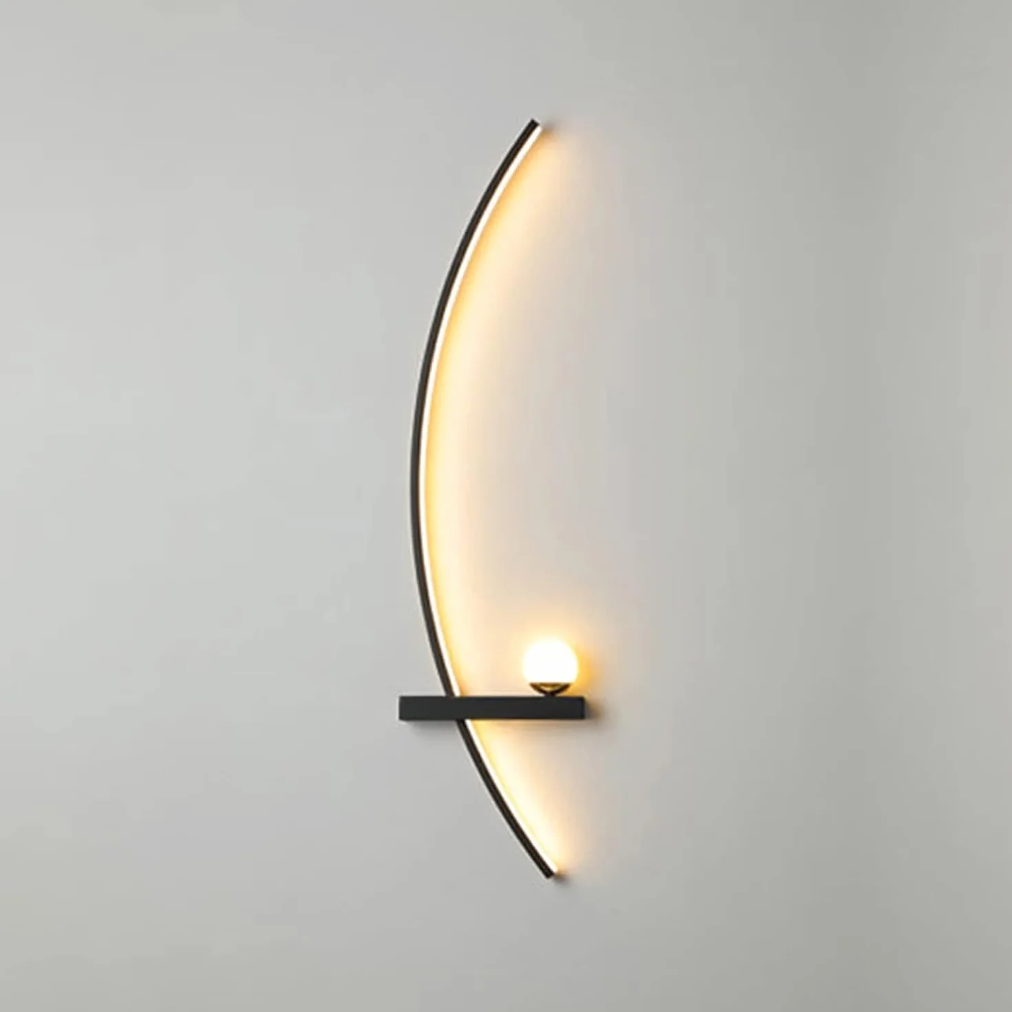 Nowoczesne lampy ścienne LED, Nordic Minimalist Creative Creative Wall Sconce do salonu Wystrój Backgroud Wystrój metalowego oświetlenia, czarny, 55 cm po lewej stronie