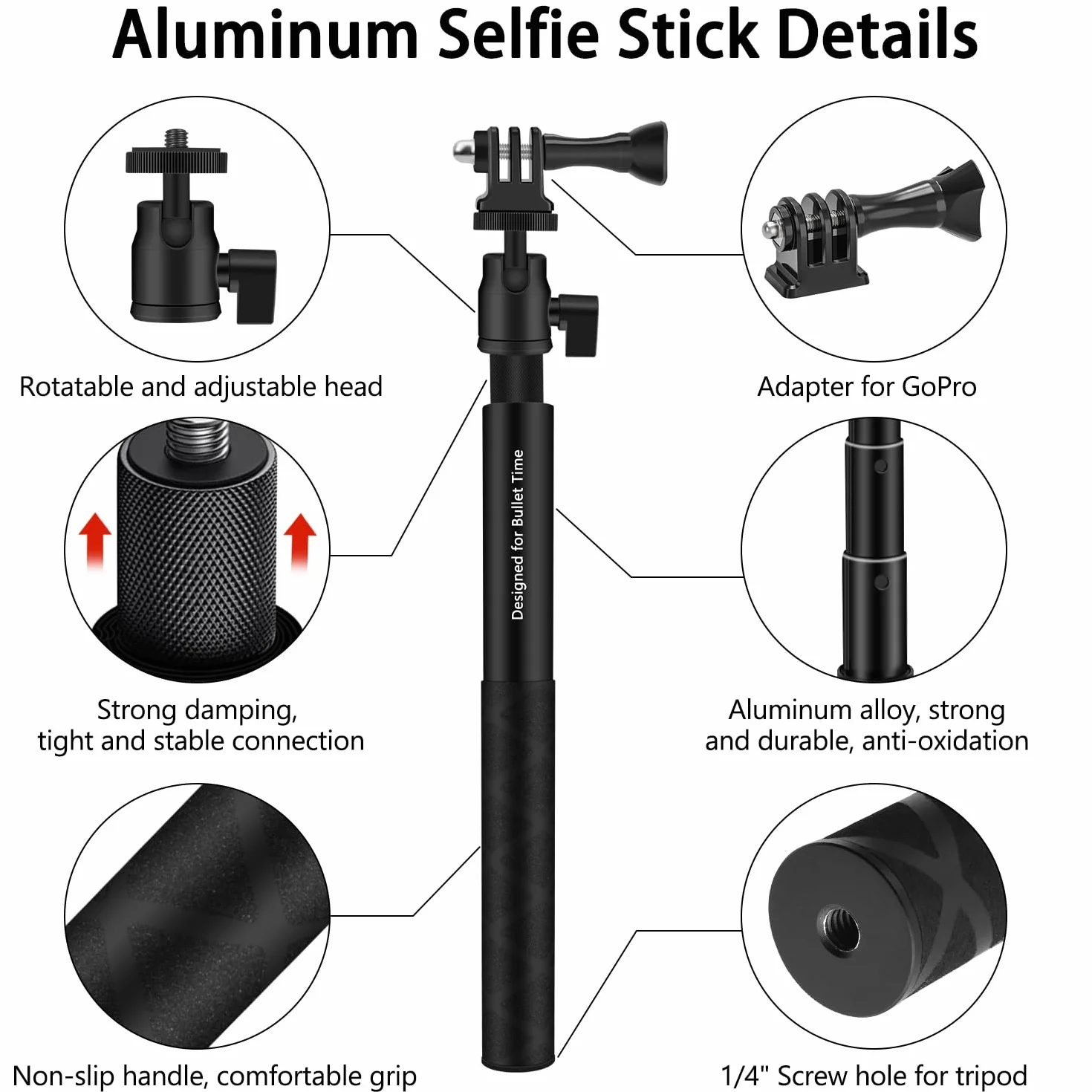 Wiseten Kijek do Selfie 130 cm Statyw Handheld Pole do GoPro Hero Black Insta360 X3/X4/One XR/RS