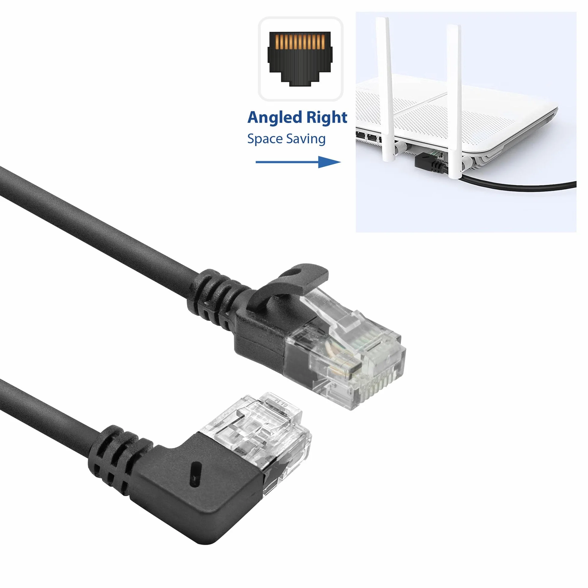 ACT CAT6A kabel sieciowy 90° kątowy w prawo U/UTP LSZH LAN 3,6 mm Slimline Ethernet RJ45 1,5 m