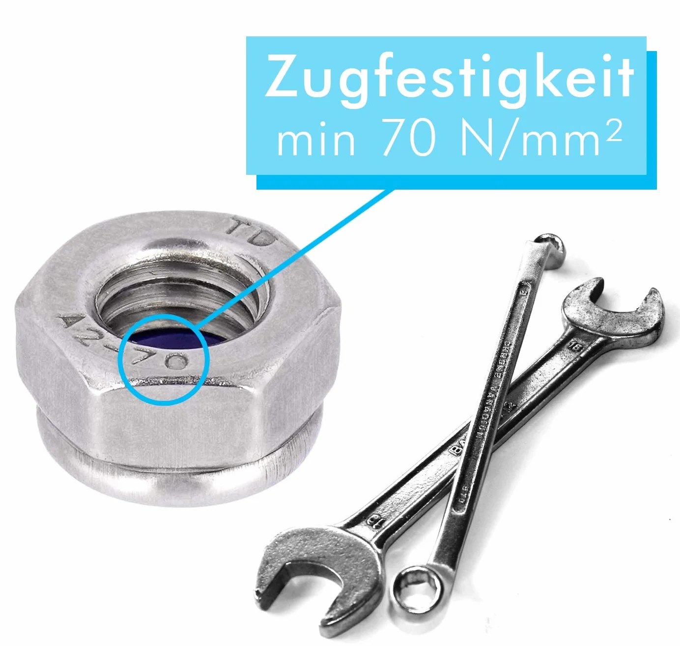 Nakrętki zabezpieczające DIN 985 M3 - M20 (samozabezpieczające, niski kształt) - nakrętki ze stali szlachetnej - nakrętki stoperowe - nakrętki sześciokątne - A2 V2A nierdzewna stal szlachetna - M20 100 sztuk