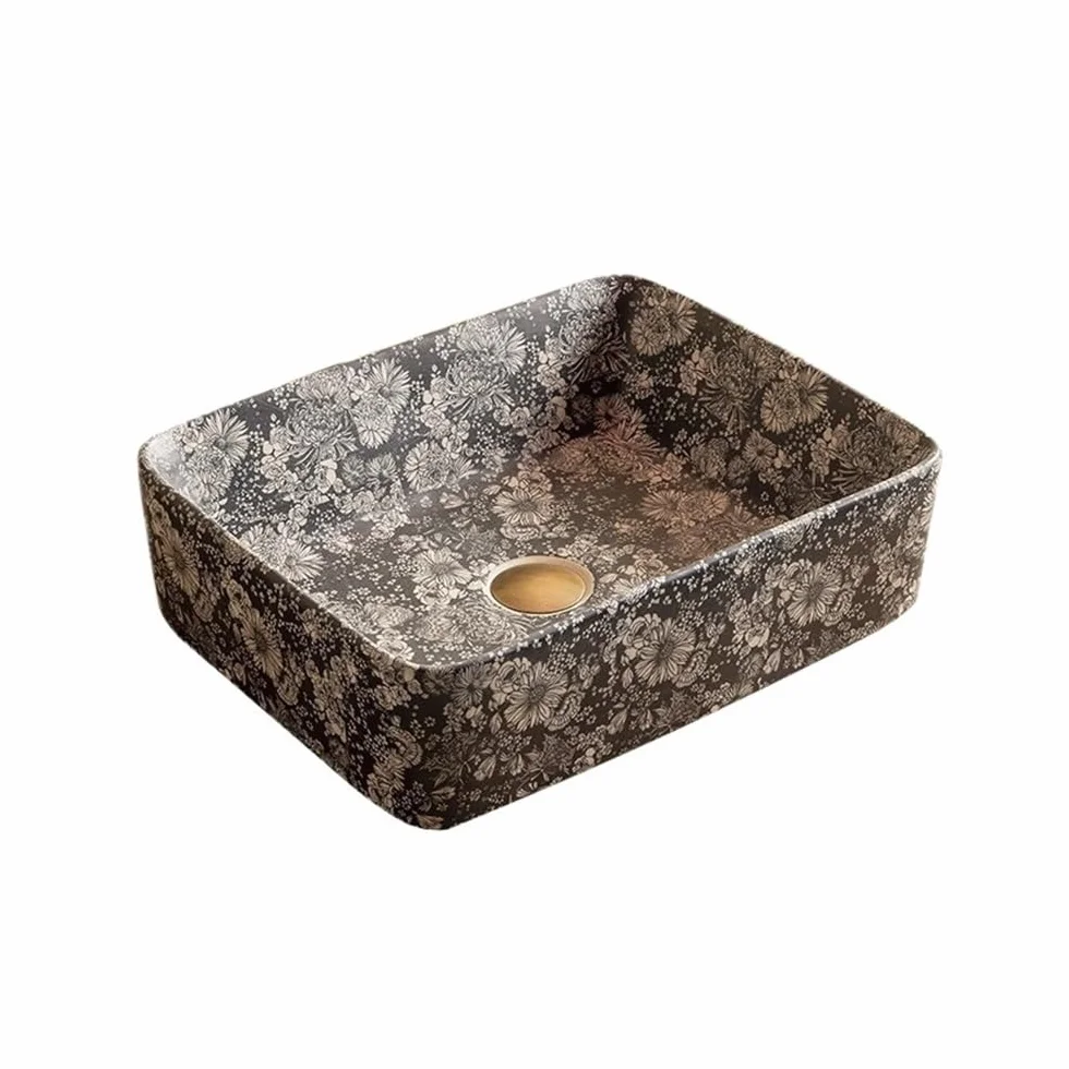Vessel Vanity Sink kwadratowy blat umywalka do wewnątrz i na zewnątrz artystyczny zlew ceramiczny do łazienki, dziedzińca, hotelu z kranem, zestaw odpływowy nowoczesny blat