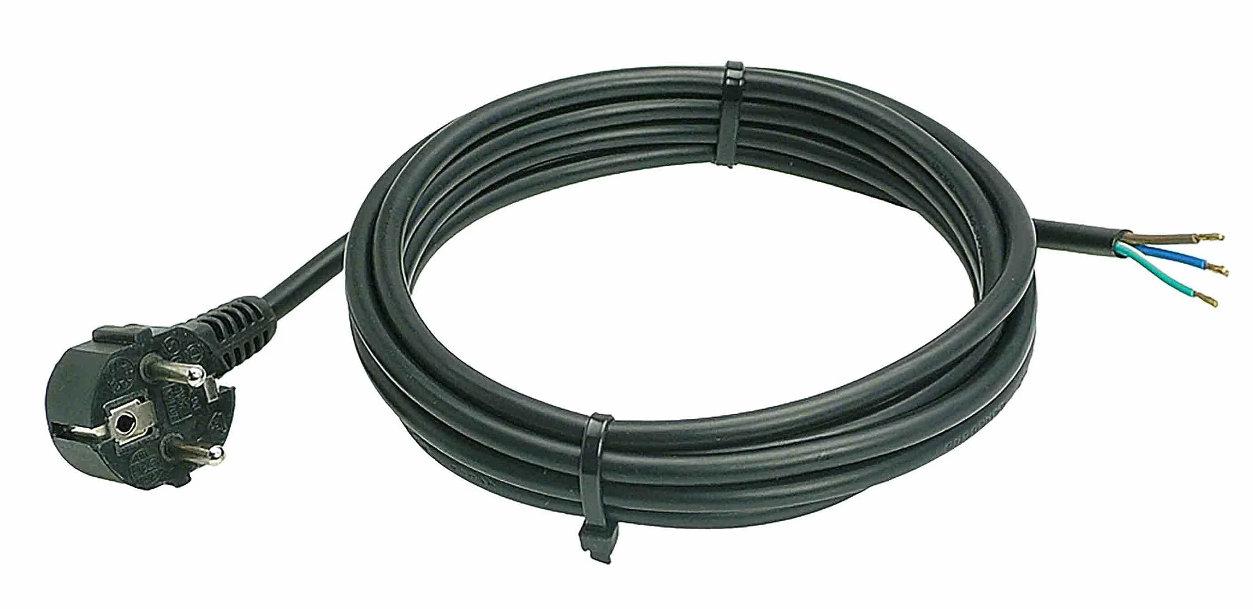as - Schwabe Przewód przyłączeniowy 2 m H05VV-F 3G1,5, kabel połączeniowy, wtyczka kątowa z uziemieniem z przewodem, kabel przyłączeniowy 30 mm z tulejkami, kabel zasilający 230 V, 10 A, IP20, czarny,