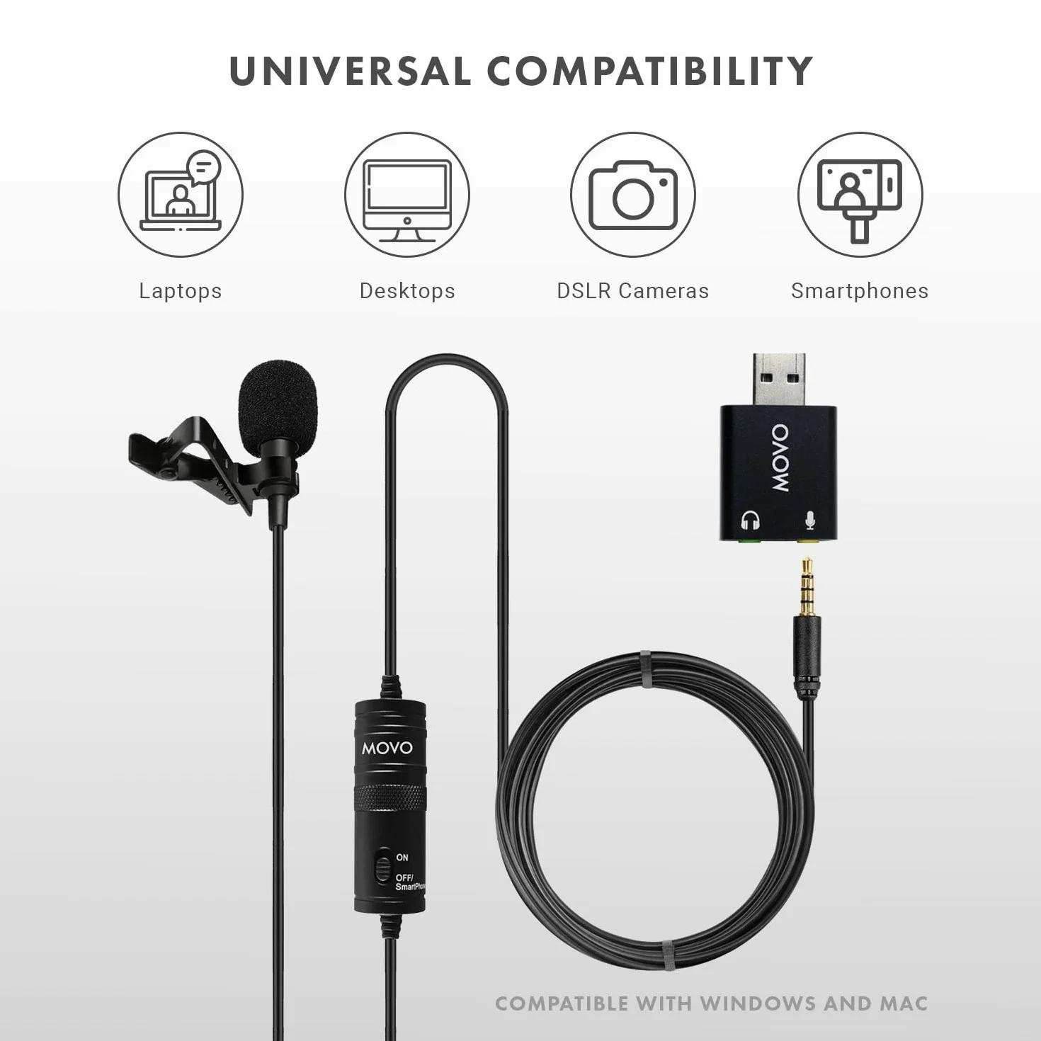 Movo Lavalier USB Mikrofon do Komputera 6m