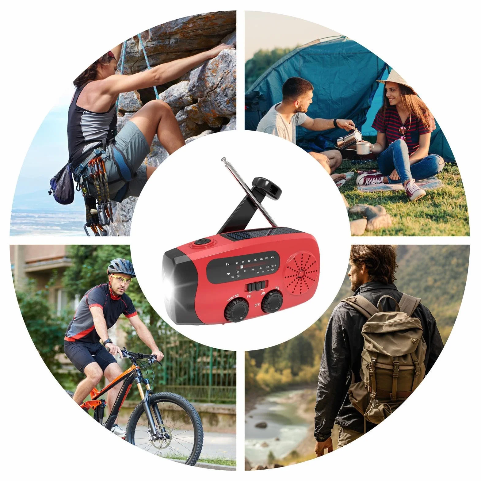 Radio Tranzystorowe AM/FM z Korbką Ładowania, Panelem Słonecznym i USB do Turystyki, Survivalu
