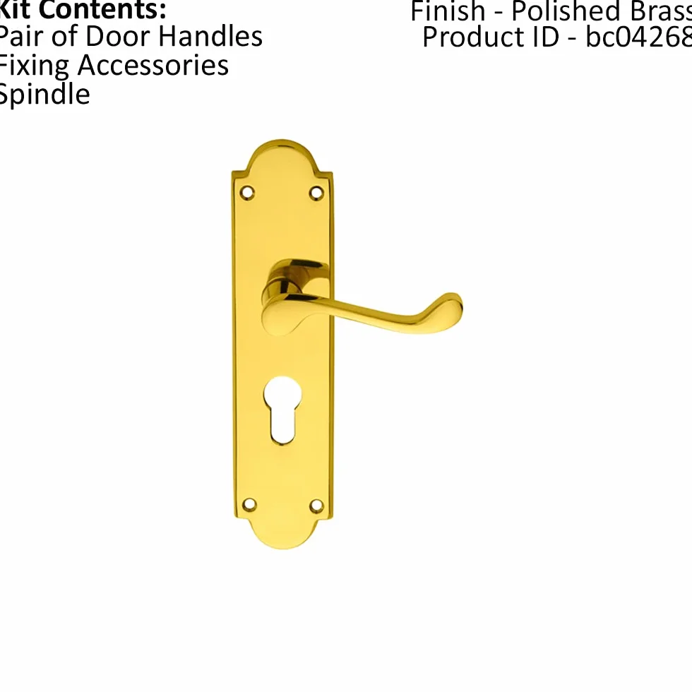 Para wiktoriańskich dźwigni przewijania na tylnej płycie Euro Lock - 205 x 49 mm - polerowany mosiądz, tradycyjna dźwignia na klamce drzwi tylnych, okucia do drzwi wewnętrznych - dostępne opcje zamka,