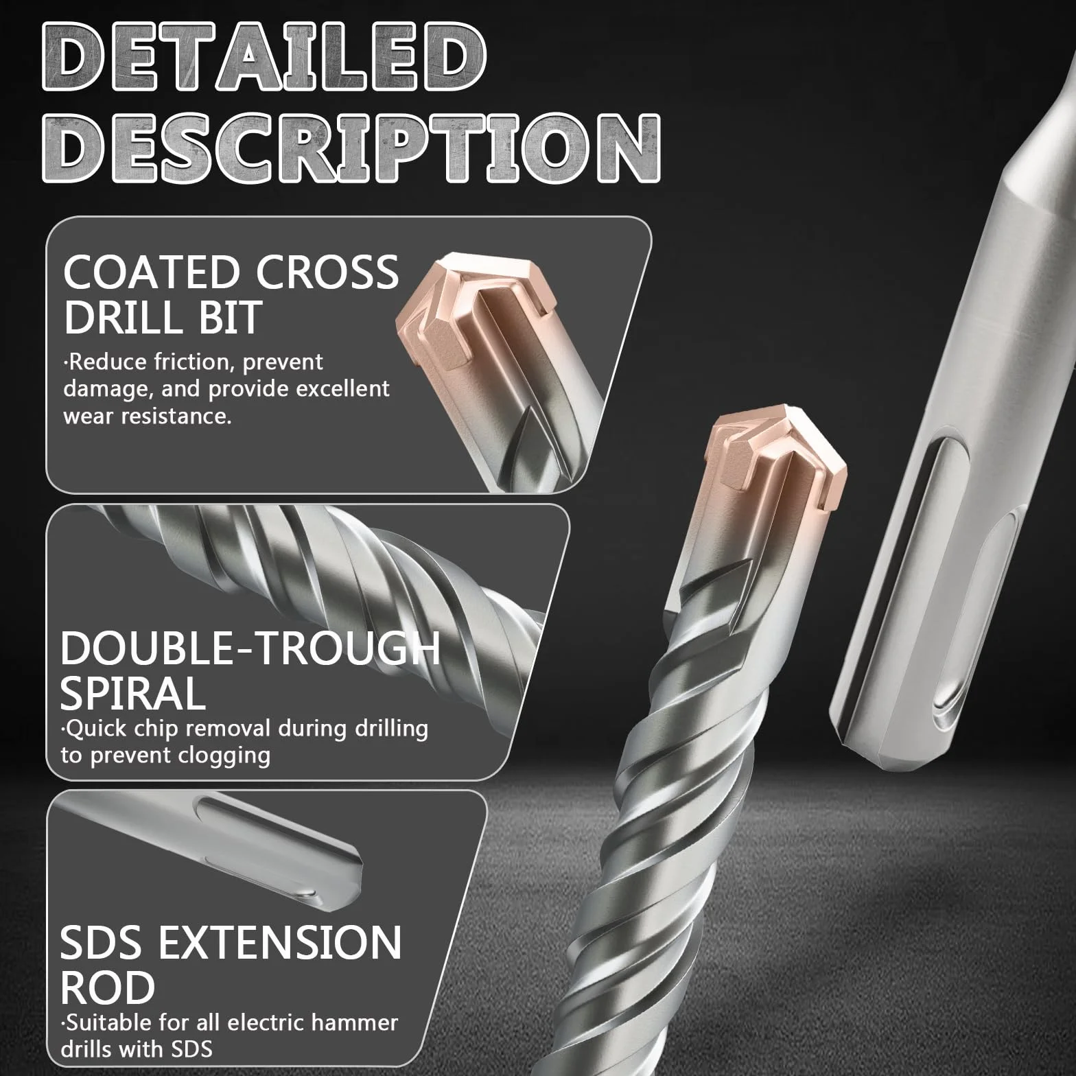 SDS Plus wiertło do młotowiertarki obrotowej, 19 mm x 380 mm, 4 ostre krawędzie z węglików spiekanych i powlekanej głowicy | wytrzymałe do muru, betonu, kamienia naturalnego, ścian z cegły