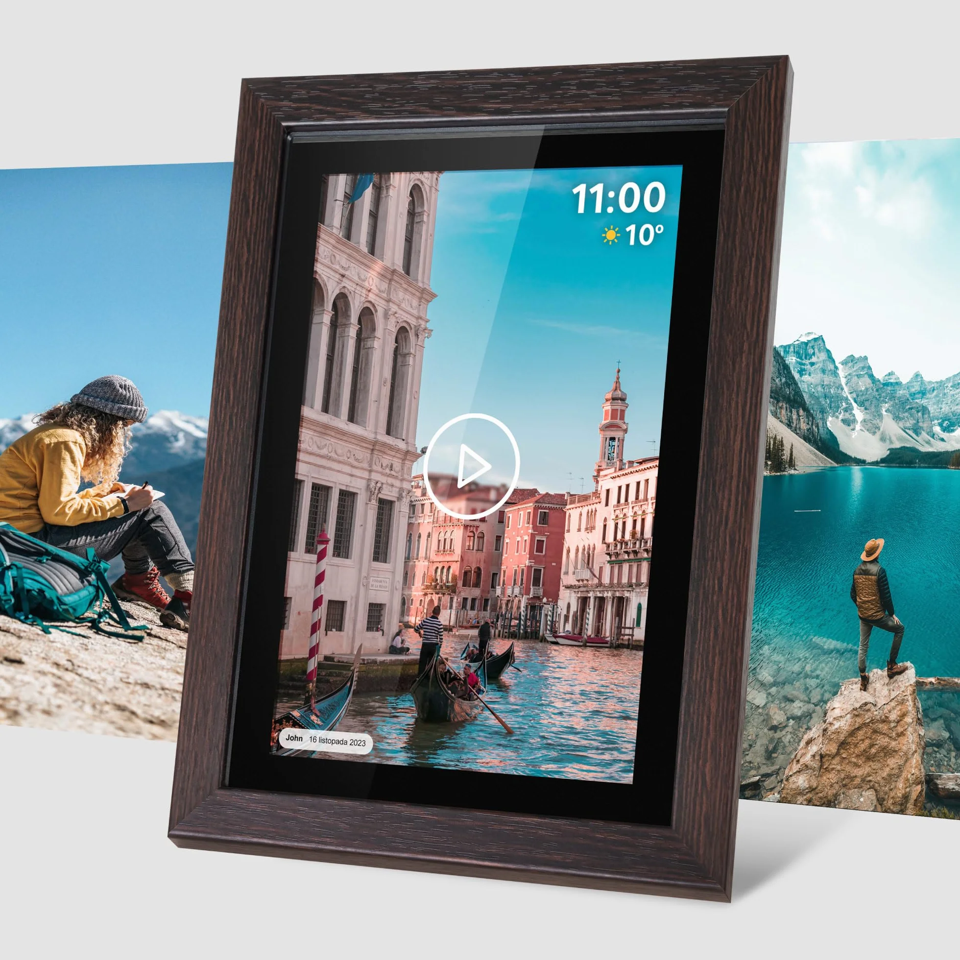 Krüger&Matz Cyfrowa Ramka na Zdjęcia FRAMEO 1280x800 px 10,1" Wi-Fi MicroSD Odtwarzanie Klipów Wideo Timer Pogoda Drewniana Ramka KM1102