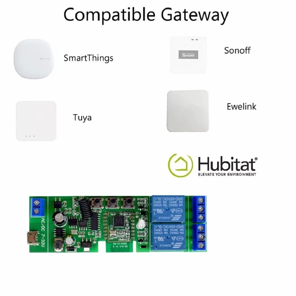ZigBee 2 kanały, 5 V, 12 V, przekaźnik suchościeralny, automatyczny, regulowany i natychmiastowy zamek, współpracuje z tuya app SmartThings, Alexa i Google Home