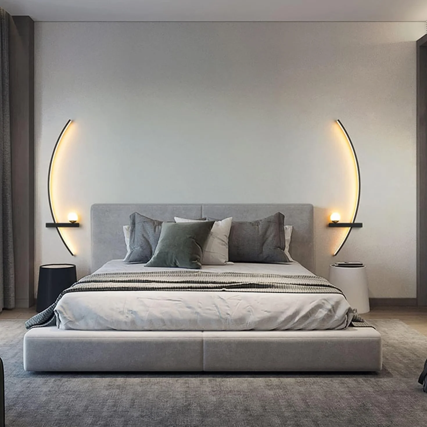 Nowoczesne lampy ścienne LED, Nordic Minimalist Creative Creative Wall Sconce do salonu Wystrój Backgroud Wystrój metalowego oświetlenia, czarny, 55 cm po lewej stronie