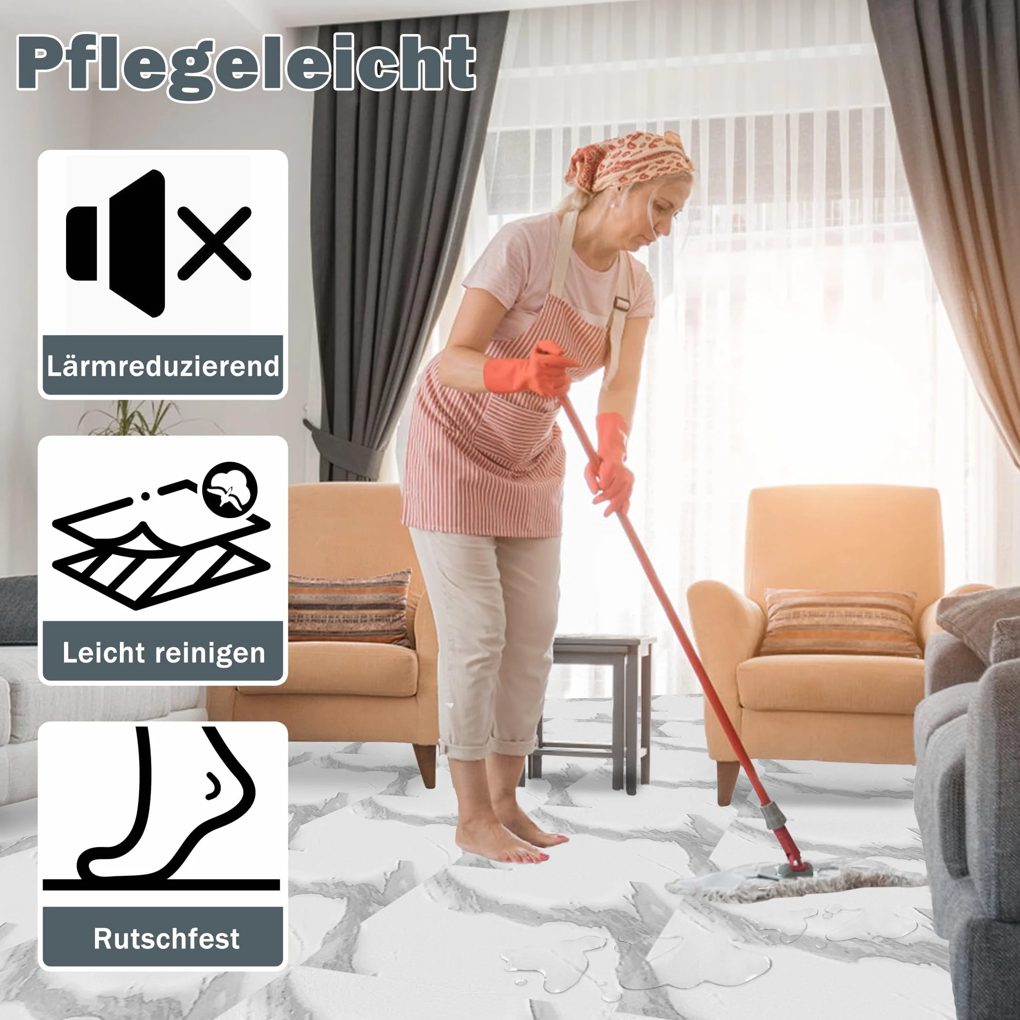 ACXIN Wykładzina podłogowa z PCW, samoprzylepna wykładzina podłogowa o wyglądzie płytek, 54 płytki winylowe 5 m², płytki podłogowe, samoprzylepna, wodoodporna, do kuchni, łazienki, salonu (białe