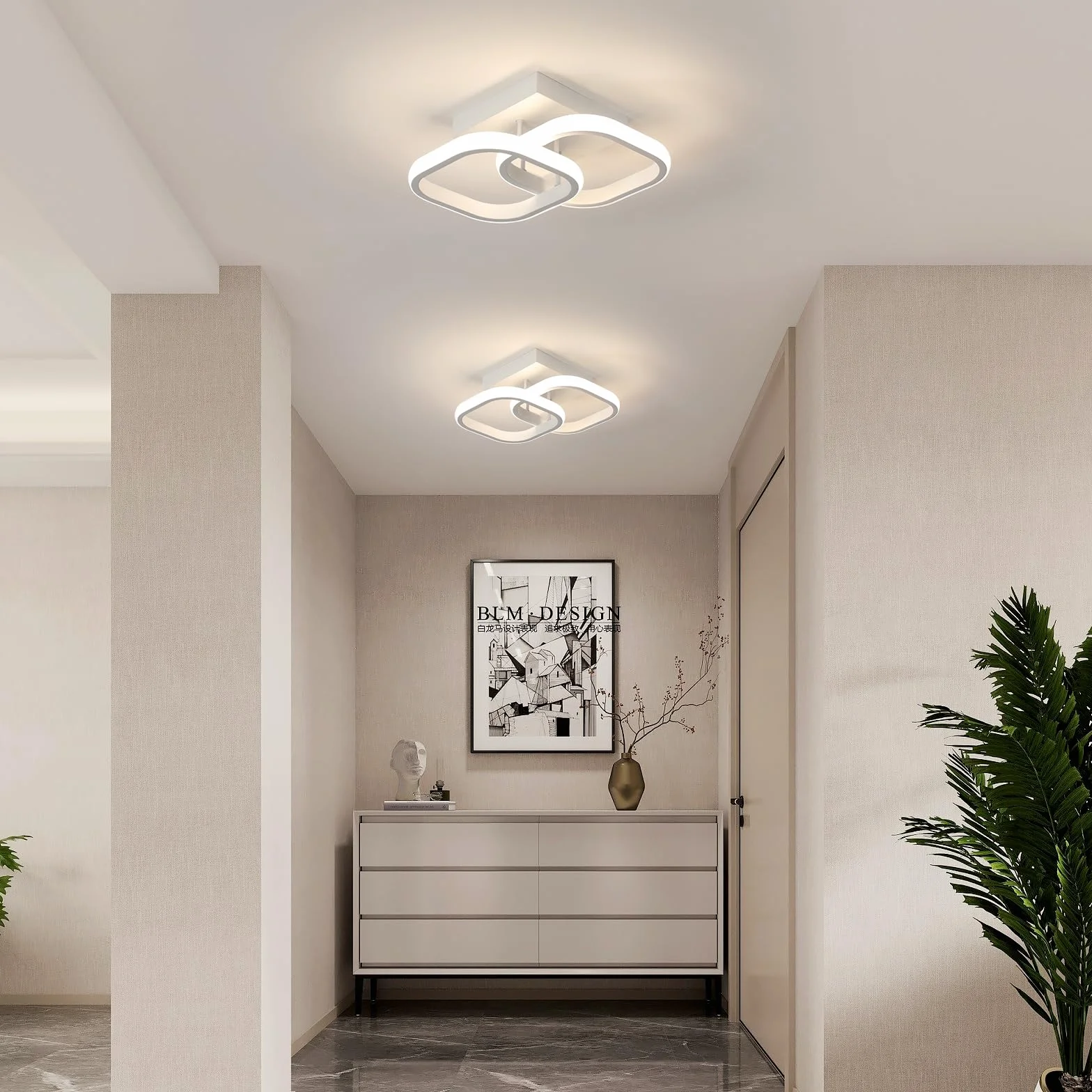 Comely Zestaw 2 nowoczesnych lamp sufitowych LED, 24 W, 1900 lm, mała kwadratowa lampa sufitowa LED, do sypialni, salonu, korytarza, balkonu, naturalnego światła 4500 K, białe 24 cm