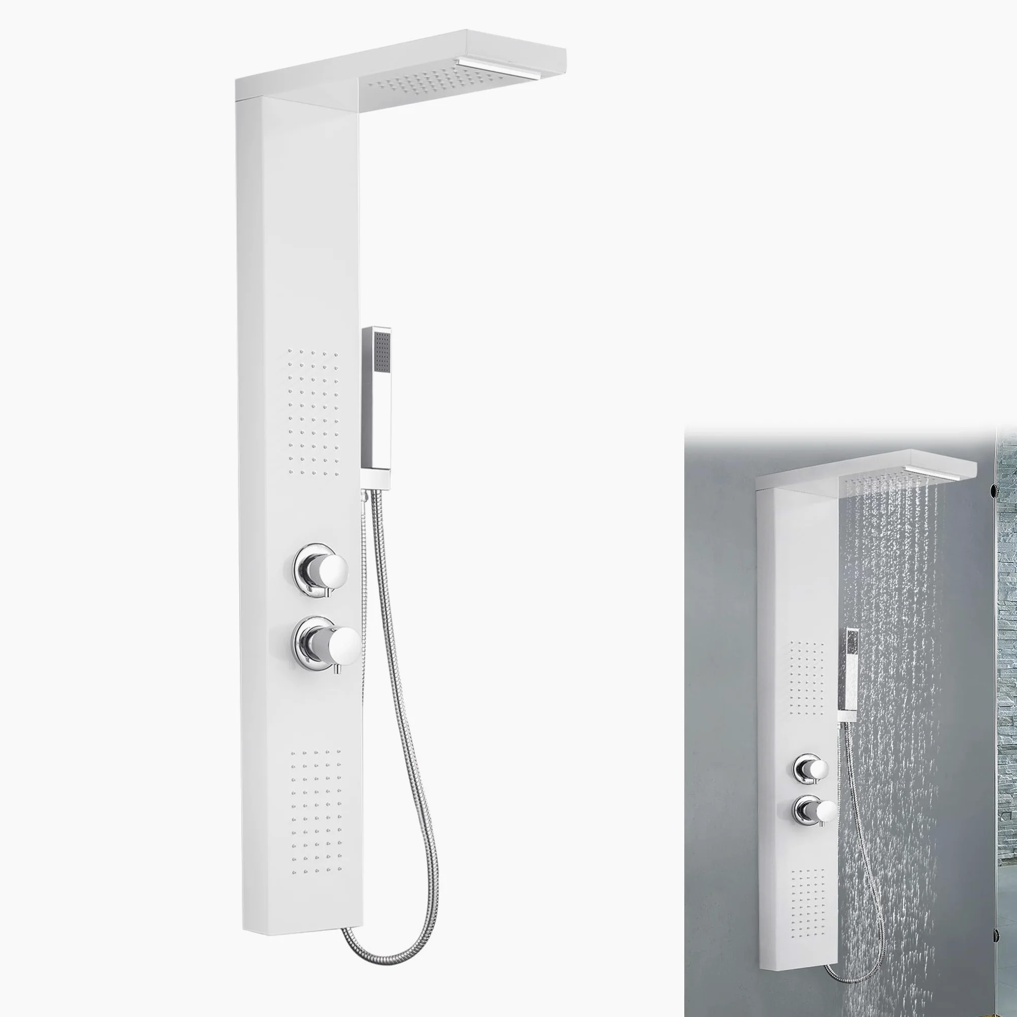 Panel prysznicowy 5 w 1, system prysznicowy, zestaw prysznicowy z deszczownicą, wielofunkcyjny zestaw prysznicowy 304, szczotkowana stal nierdzewna z słuchawką prysznicową, deszczownica,