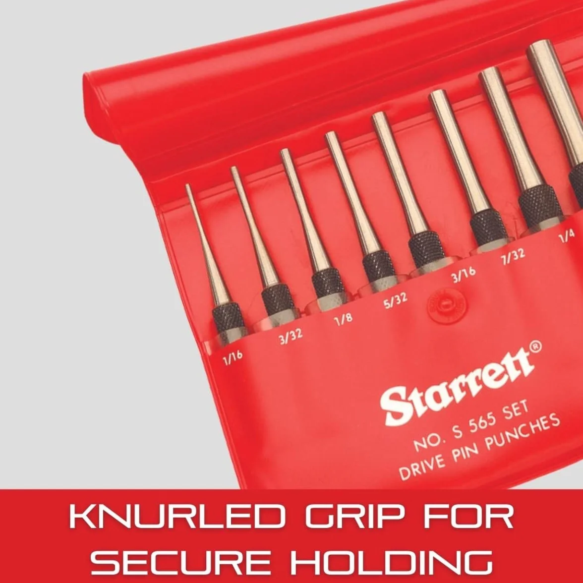 Starrett S565WB 8-częściowy zestaw wykrawaczy do zawleczek, średnica sworznia 1/16"-5/16", długość całkowita 4", w walizce z tworzywa sztucznego