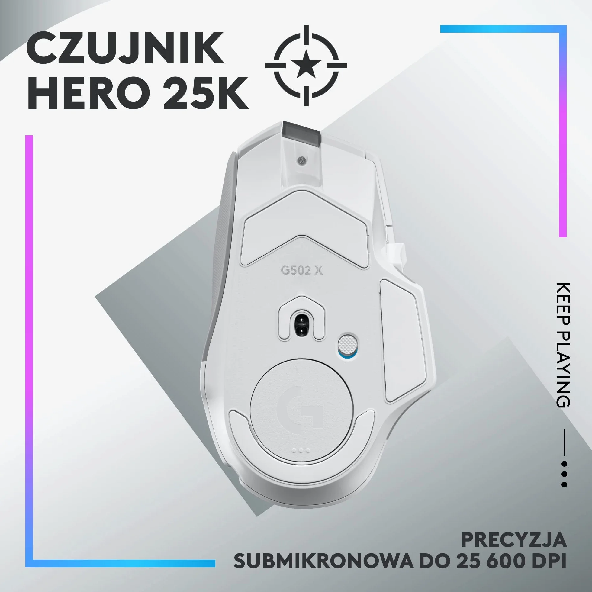 Logitech G502 X bezprzewodowa, podświetlana mysz gamingowa, hybrydowe optyczne przyciski LIGHTFORCE, LIGHTSYNC RGB, sensor HERO 25K, kompatybilna z PC - macOS/Windows - Biały