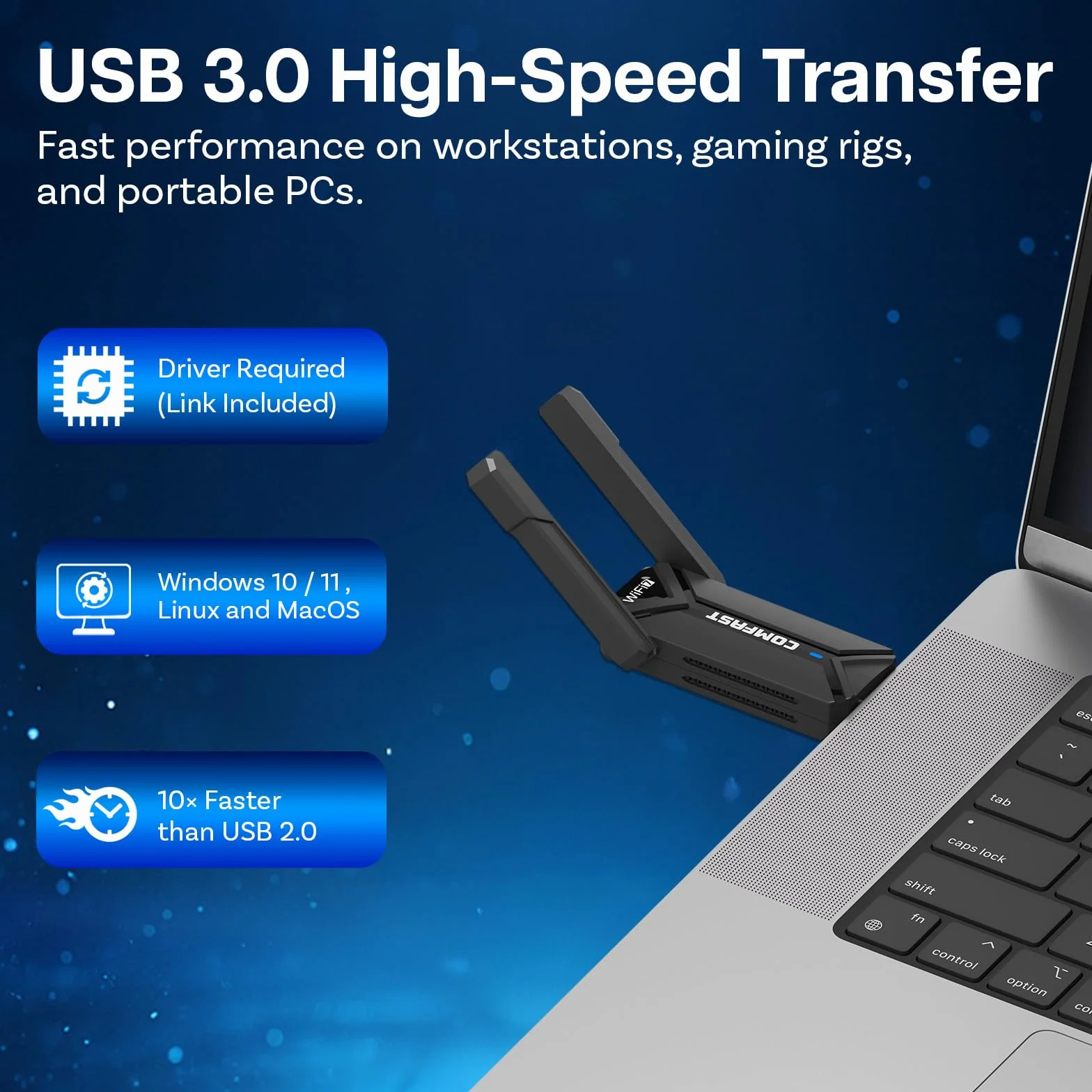 MMOBIEL Wifi 7 Adapter USB BE6500 Tri-Band 6452 Mbps z USB 3.0 WPA3 4K-QAM Do PC Laptopów