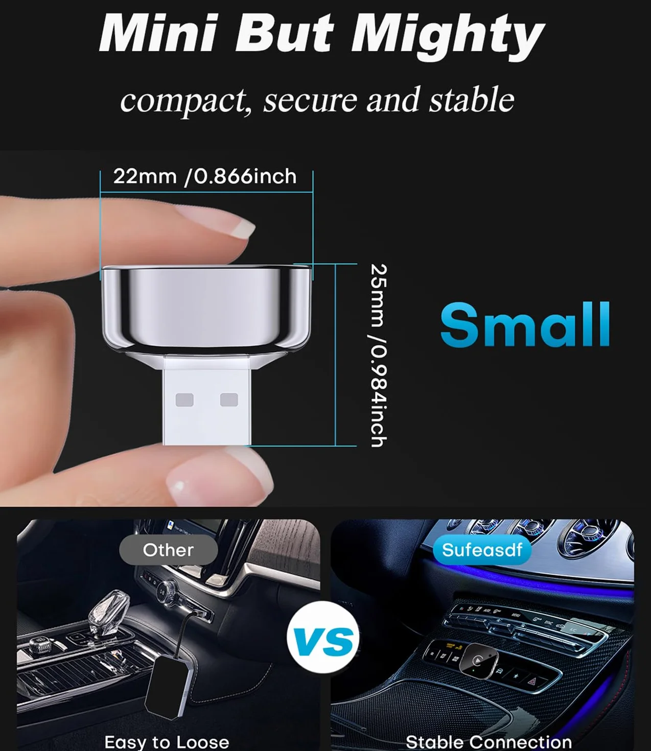 Bezprzewodowy adapter CarPlay 2025 Android samochodowy mini stabilny klucz sprzętowy iOS 10 Android 11 czarny