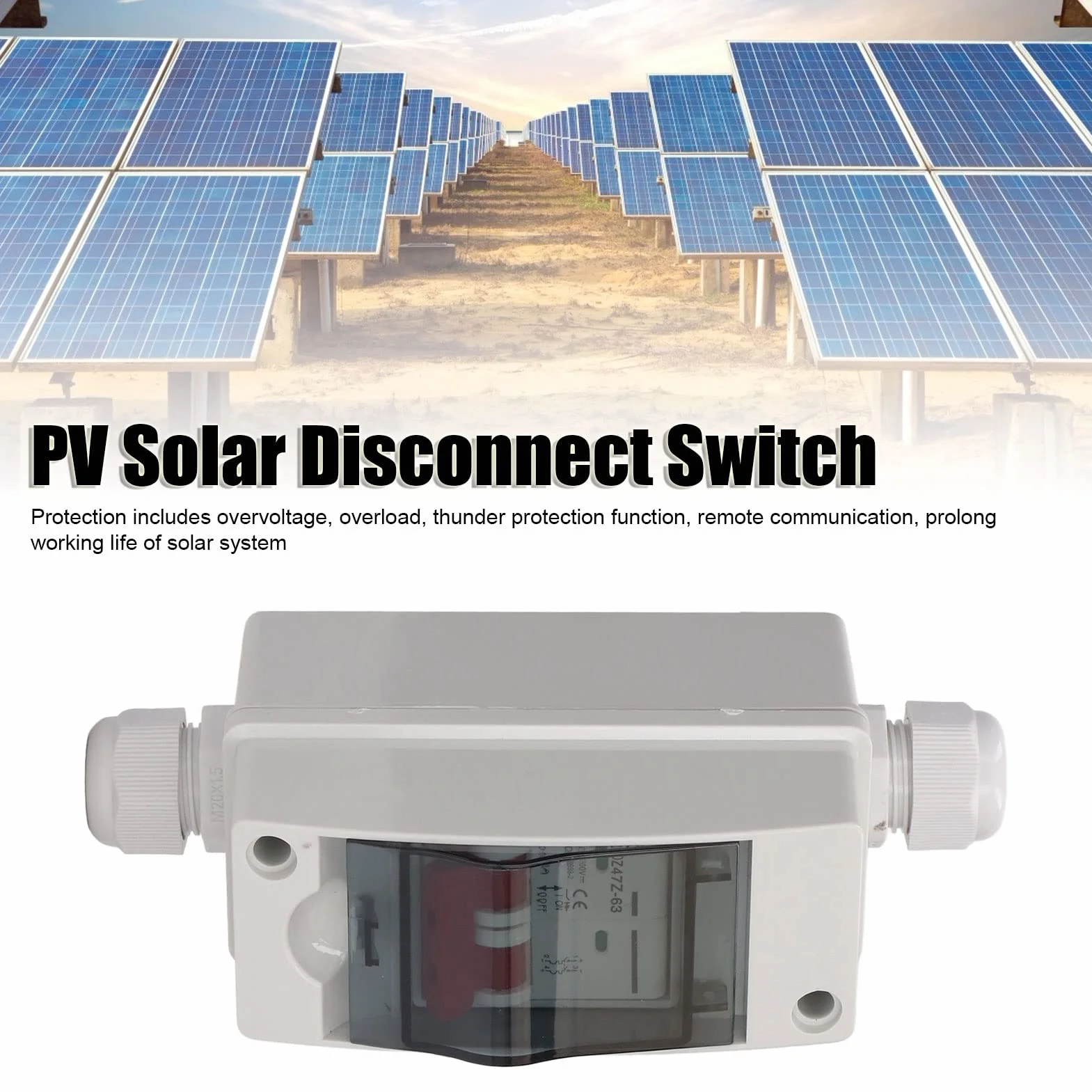 Przełącznik Izolujący DC DC, DC500V IP65 PV Rozłącznik Słoneczny Fotowoltaiczny Izolator Obwodu Miniaturowy Wyłącznik RV Box Wodoodporny (20A)