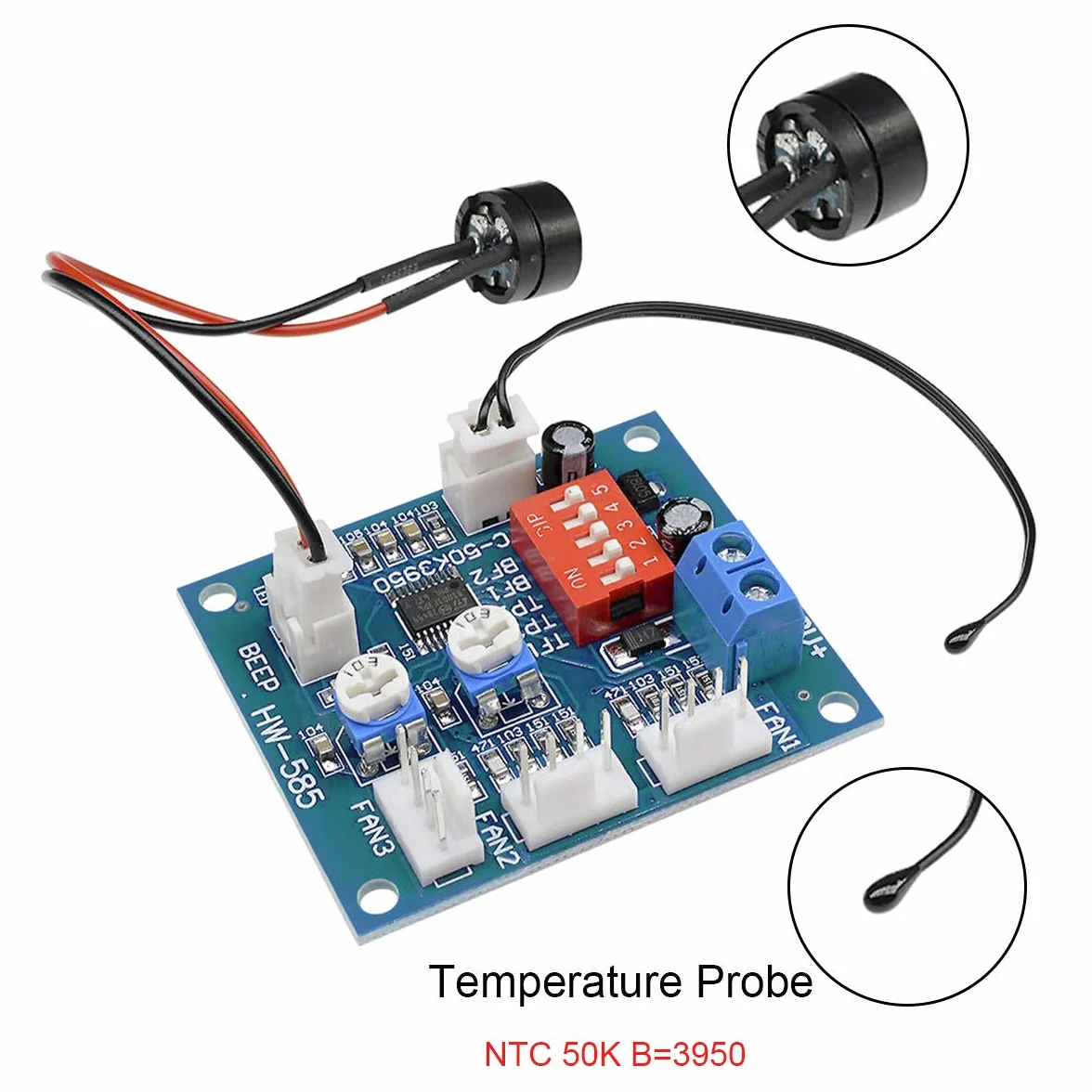 Termostat Moduł wentylatora PWM Wentylator PC Regulator prędkości temperatury Gubernator 4 przewody 3 kanały DC 12 V NTC Czujnik termiczny/brzęczyk