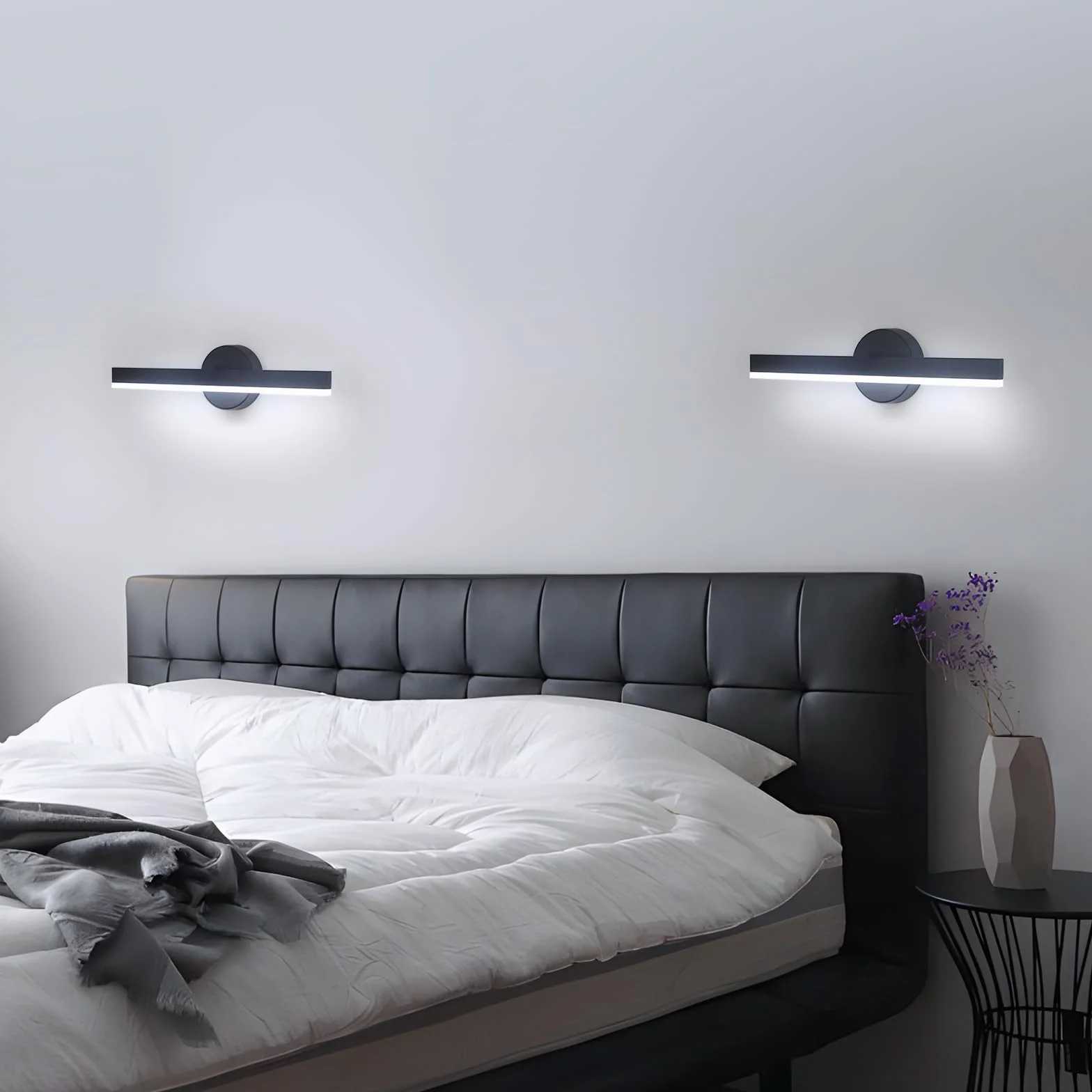 Riserva Lampa ścienna LED, nowoczesna, 12 W, lampa ścienna do wewnątrz, obracany o 300°, kinkiet ścienny, czarny, do sypialni, lustra, salonu, jadalni, klatki schodowej, 6500 K, białe światło