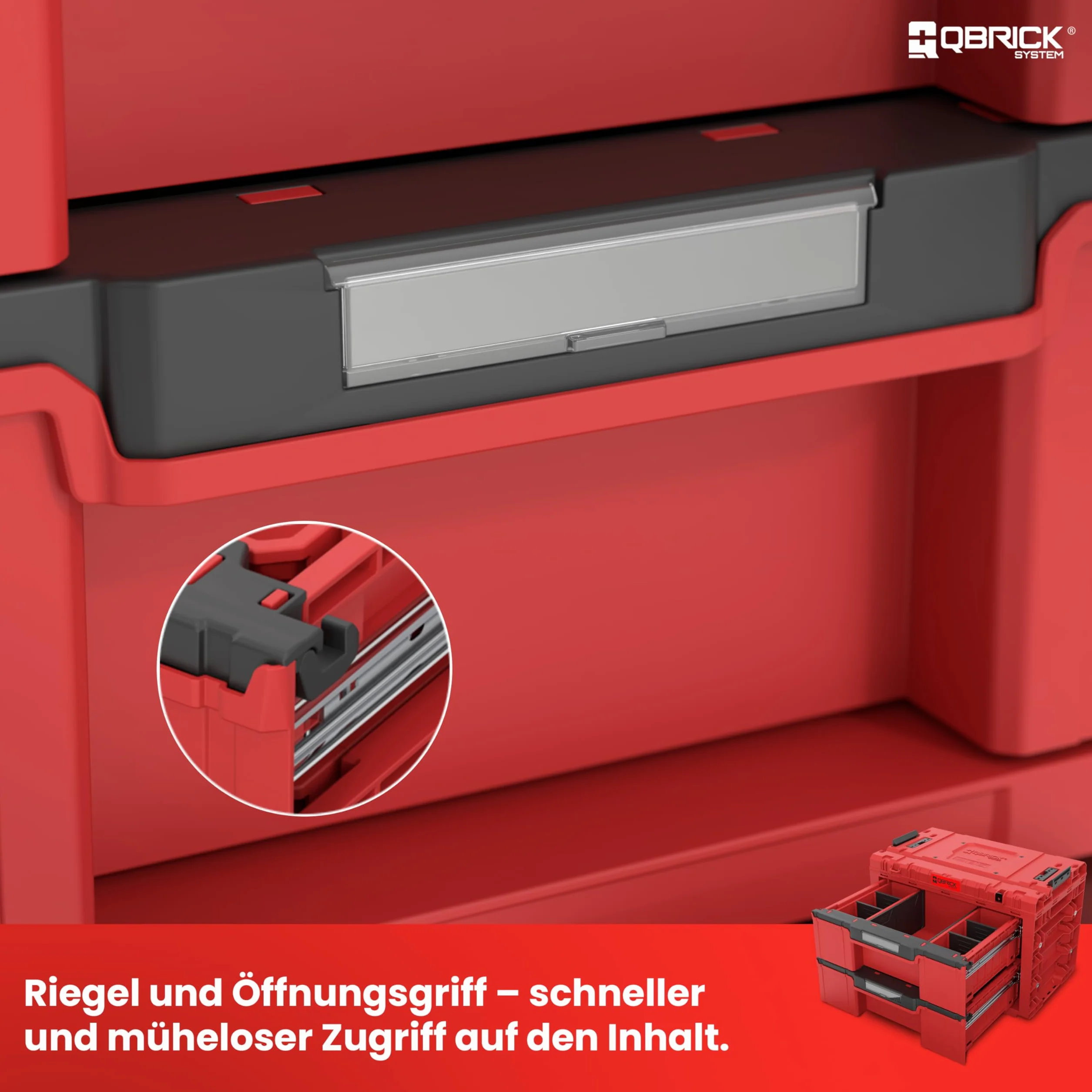 Qbrick System Skrzynka narzędziowa pusta – 2 szuflady – skrzynka na narzędzia – mobilny adapter na kółkach – 542 x 335 x 369 mm – czerwona Ultra HD
