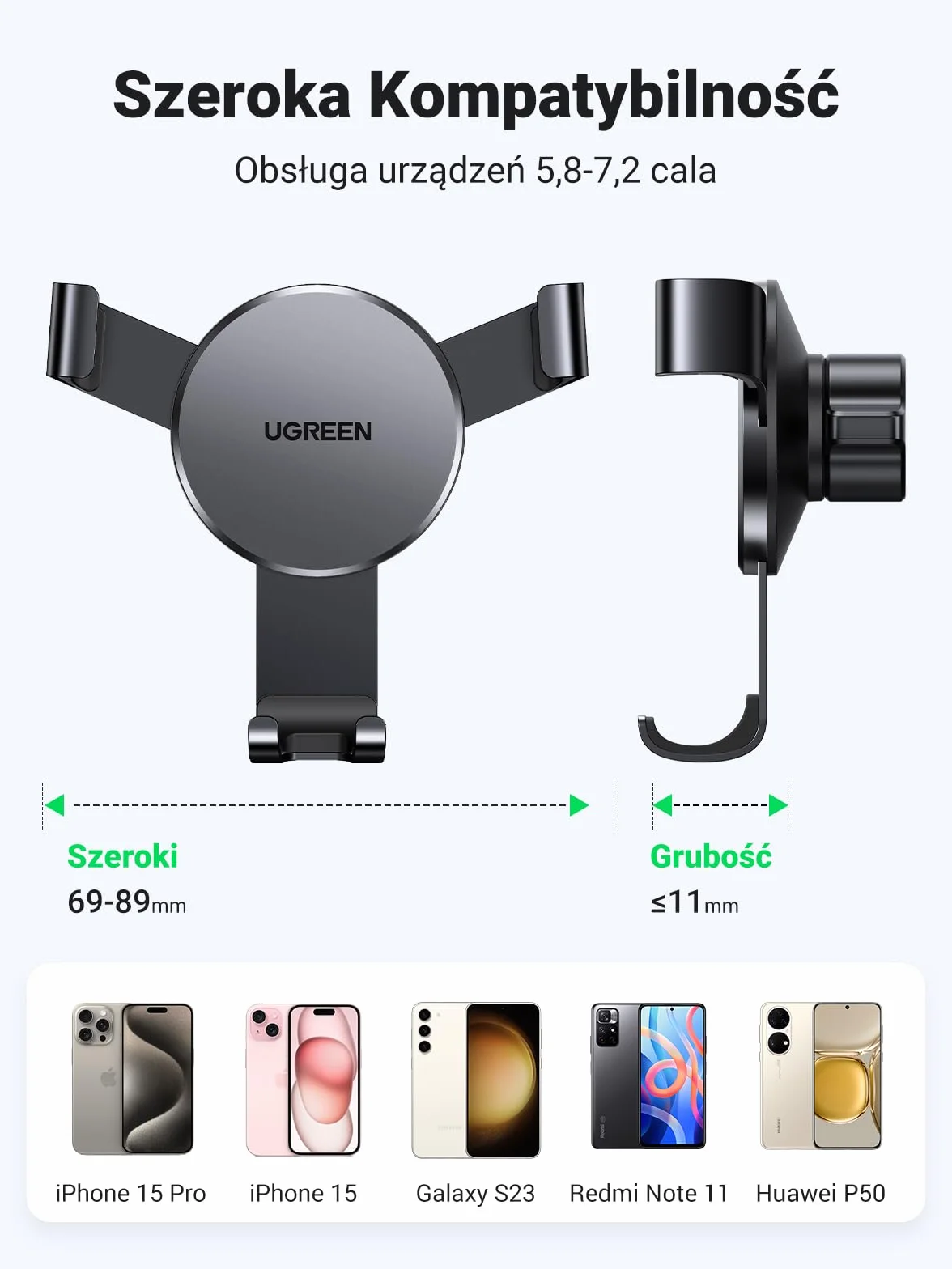 UGREEN Uchwyt Samochodowy na Telefon Kompatybilny z iPhone 14 13 12 Pro Max Galaxy S22 S21 S20 Huawei P30 P20