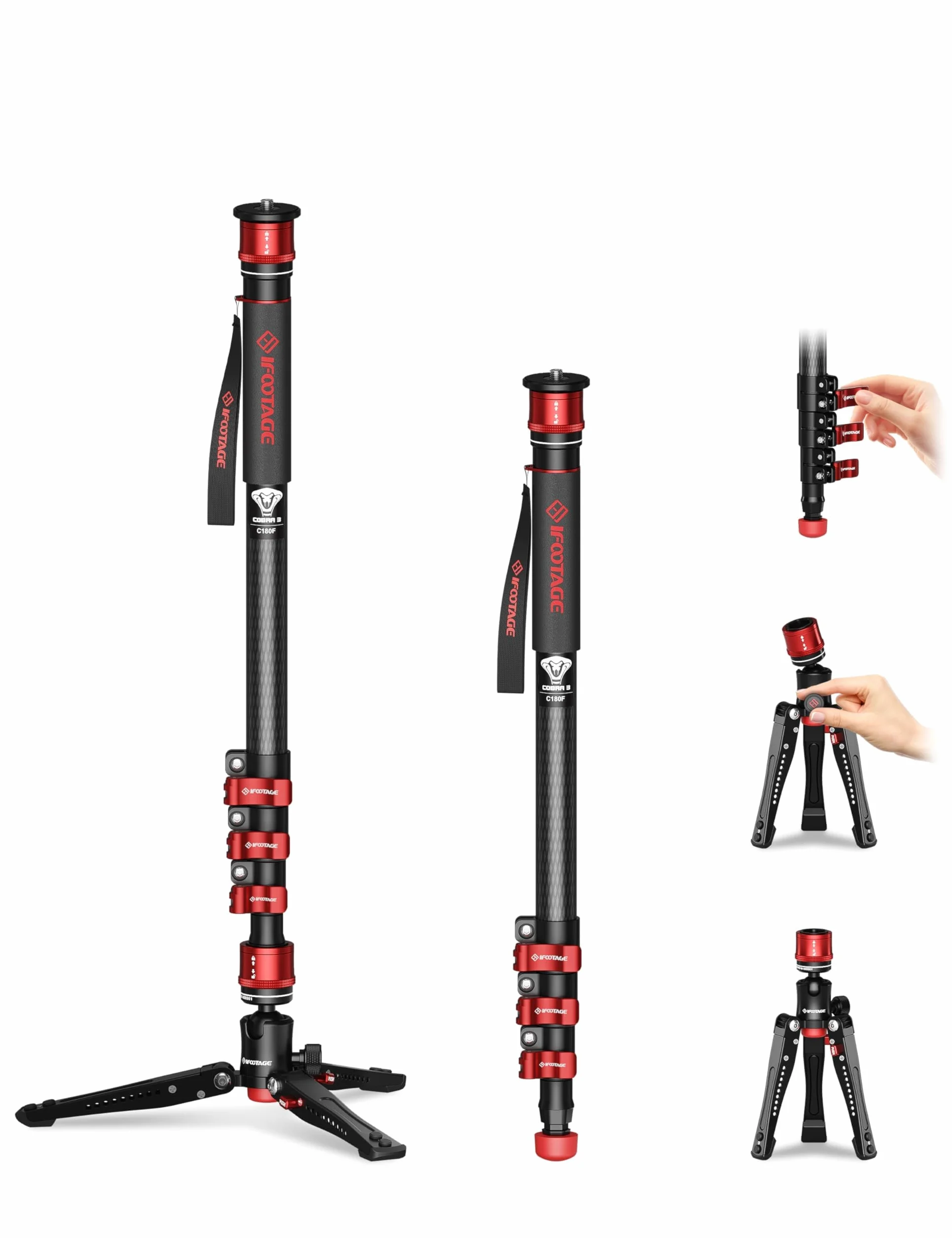 IFOOTAGE Cobra 3 C180F statyw monopodowy z włókna węglowego 8 kg 180 cm