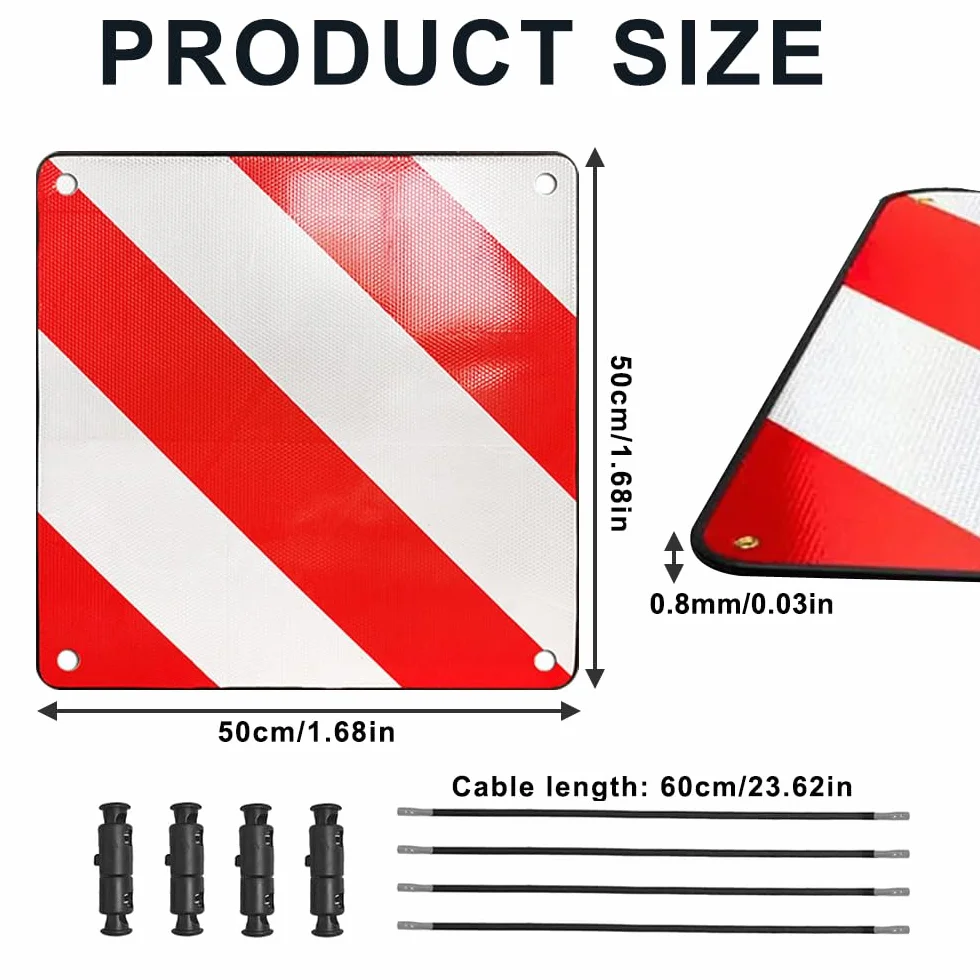 Tablica ostrzegawcza do bagażników rowerowych dla Włoch i Hiszpanii, 3w1 50x50 cm, aluminiowe tablice ostrzegawcze z 4 linami mocującymi do bagażników rowerowych, przyczep tylnych, przyczep