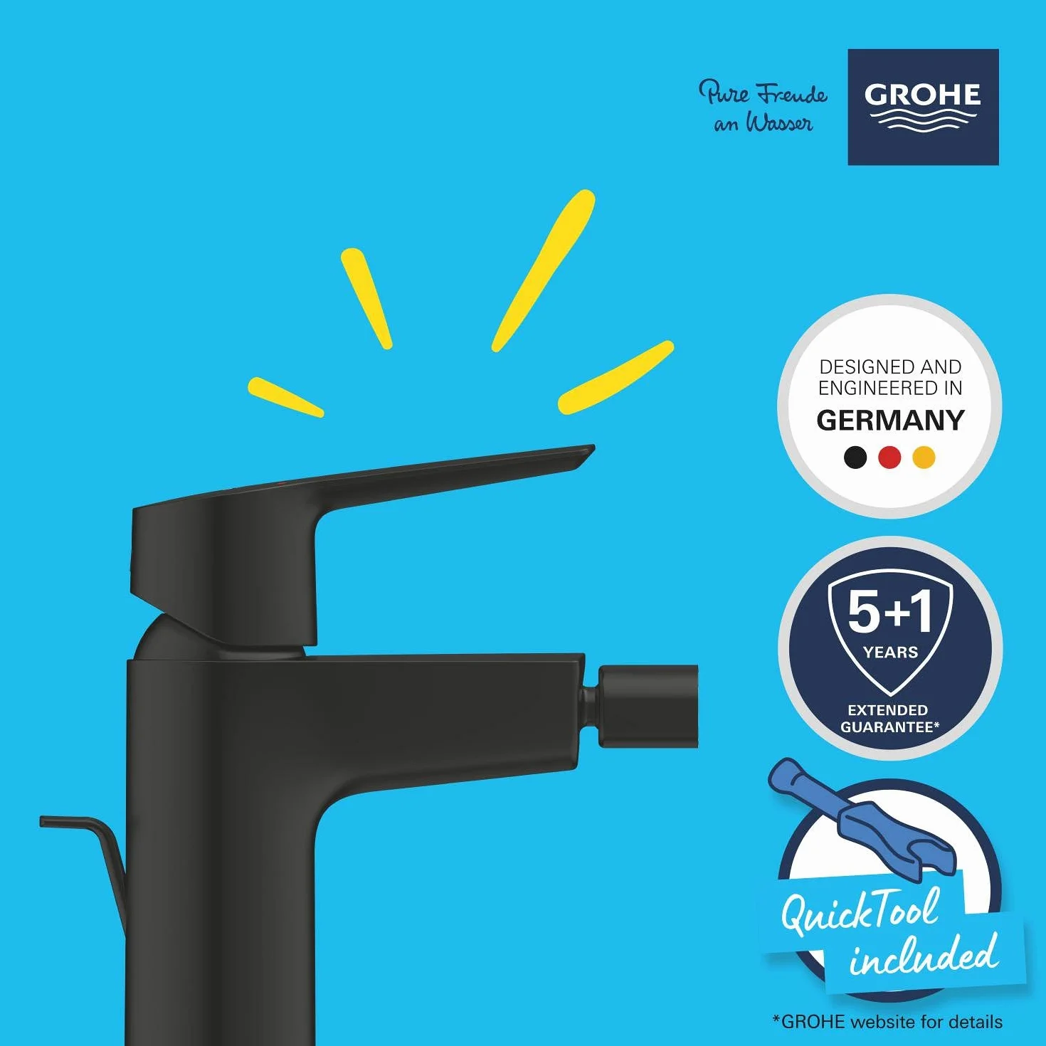 GROHE Start QuickFix 325602432 mikser do bidetów z wyskakującym zestawem odpadów (przegub kulowy, oszczędzający wodę napowietrzacz 5,7 l/min, wkład ceramiczny 28 mm, ogony 3/20.3 cm, łatwy montaż za