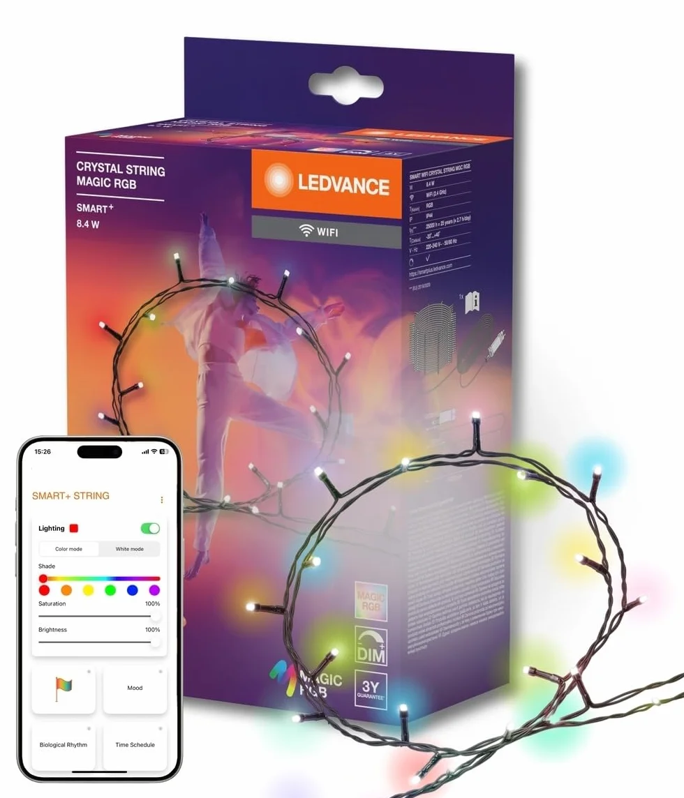 LEDVANCE Inteligentny Łańcuch Świetlny RGB z 200 MAGICZNYMI LED, Alexa, Google, WiFi, Smart+ App, IP44, tryb DIY, synchronizacja muzyki, 16M kolorów, na imprezy