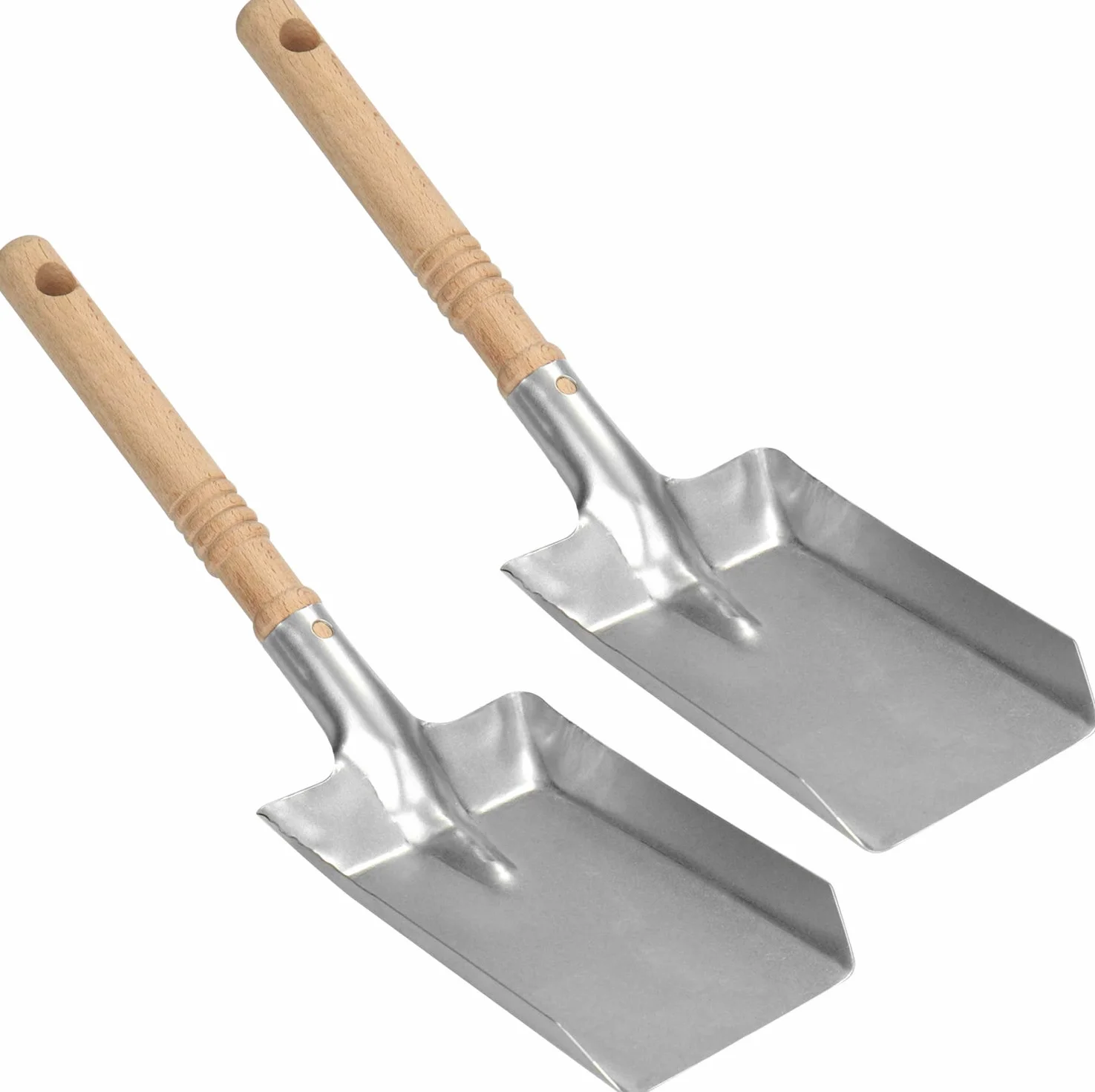 COM-FOUR® 2x lyzka do wegla z ocynkowanym ostrzem lopaty - lopata kuchenna z drewniana raczka - lopata do wegla do kominka, piekarnika, grilla (02 sztuki - lopata do wegla)