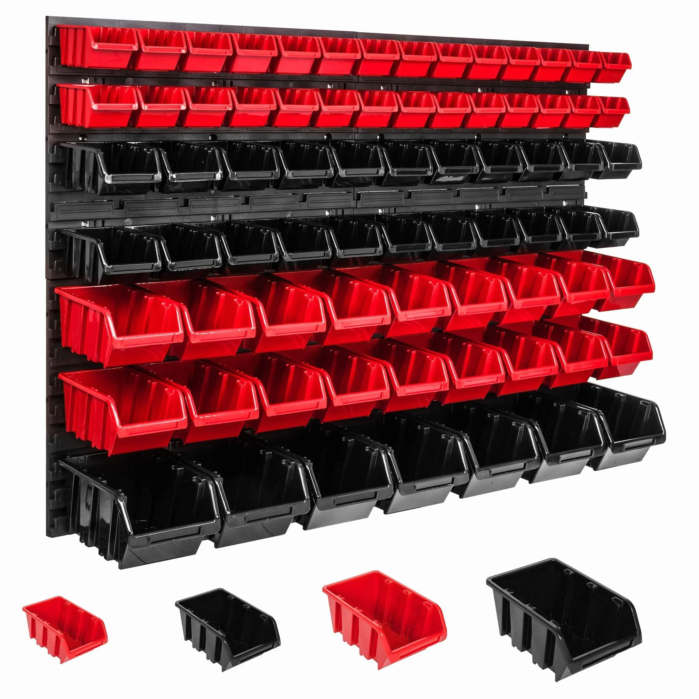 System magazynowy regał ścienny 1152 x 780 mm, 75 szt. pudełka, pojemniki do układania w stos, pojemniki do przechowywania, bardzo mocne płyty ścienne, regał, możliwość rozbudowy, regał warsztatowy, magazyn, regał ścienny, regał wtykowy