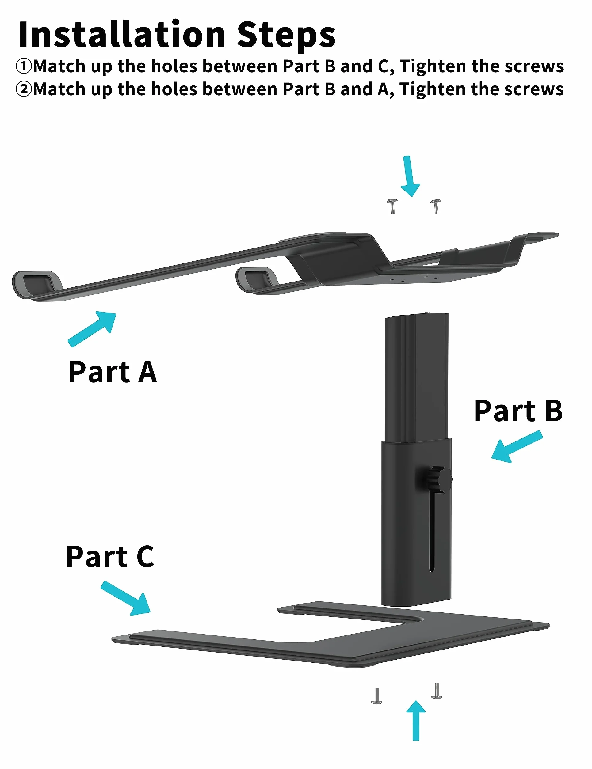 ALASHI Stojak na laptopa na biurko, stojak komputerowy z regulowaną wysokością, ergonomiczny stojak na laptopa, aluminiowy metalowy uchwyt kompatybilny z notebookiem 10 do 17,3 cala, czarny