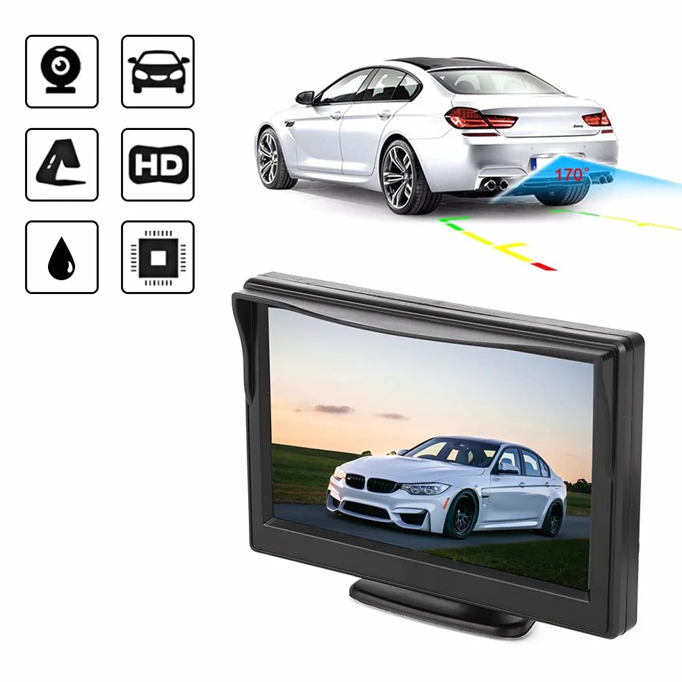 Samochodowy Monitor HD TFT LCD 5-calowy 2-kanałowy Odtwarzacz Wideo AV do Kamery Cofania