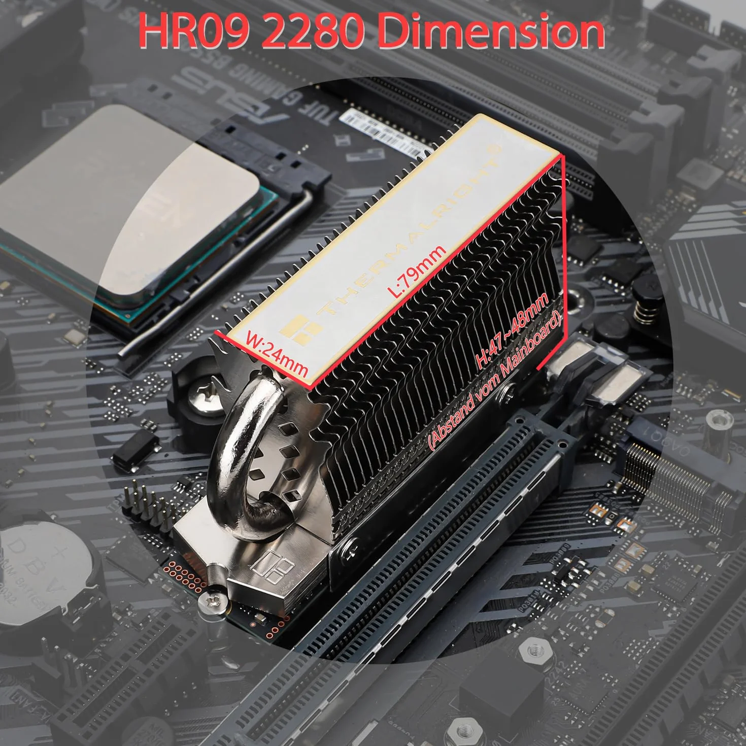 Thermalright HR09 2280 M.2 Radiator SSD 6mm Heatpipe dla PS5 PC PCIe 5.0 Aluminium