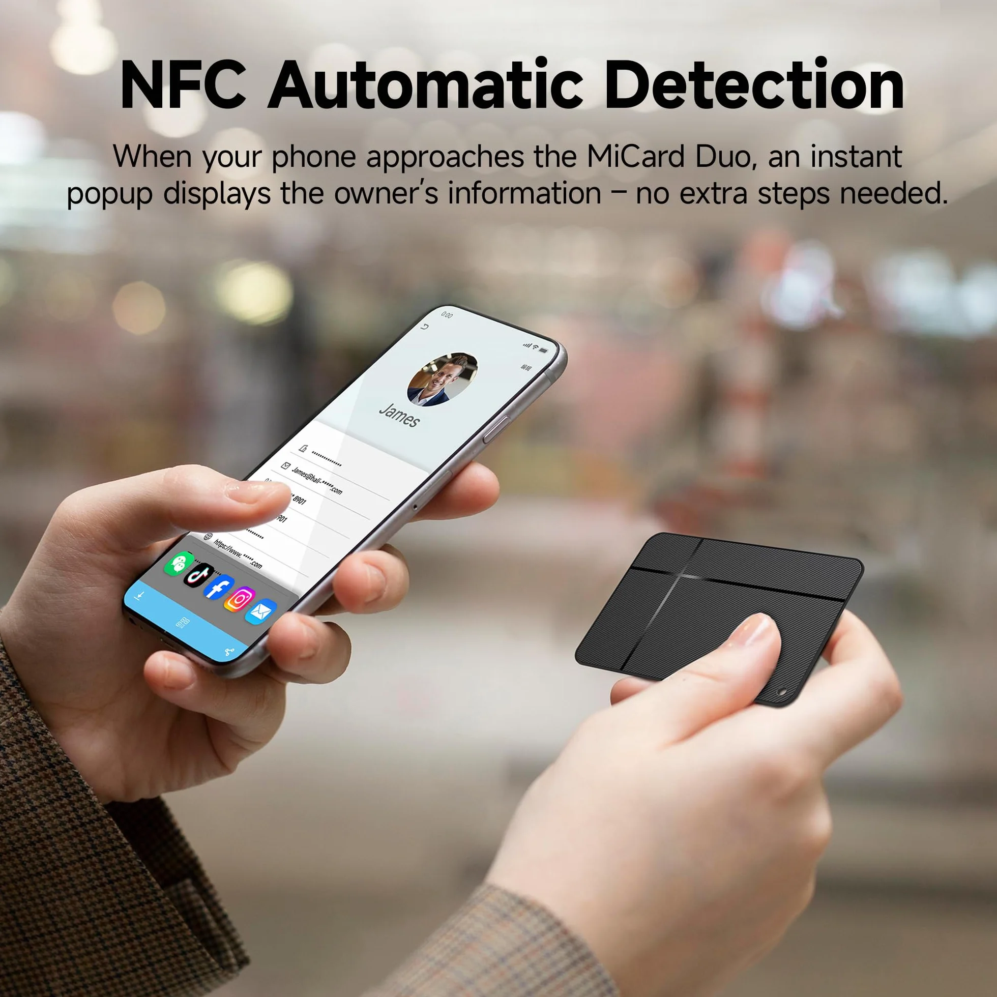 MiLi MiCard Wallet Tracker dla Android i iOS, bezprzewodowo ładowana inteligentna karta lokalizacyjna z NFC