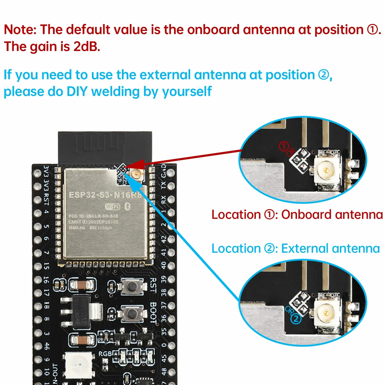 diymore 2 szt. do ESP32-S3 DevKitC-1 N16R8 moduł, organ ekspansji dla agencji rozwoju, do ESP32 S3 1-N16R8 deska rozwojowa z WiFi, Bluetooth 5.0, antena USB C